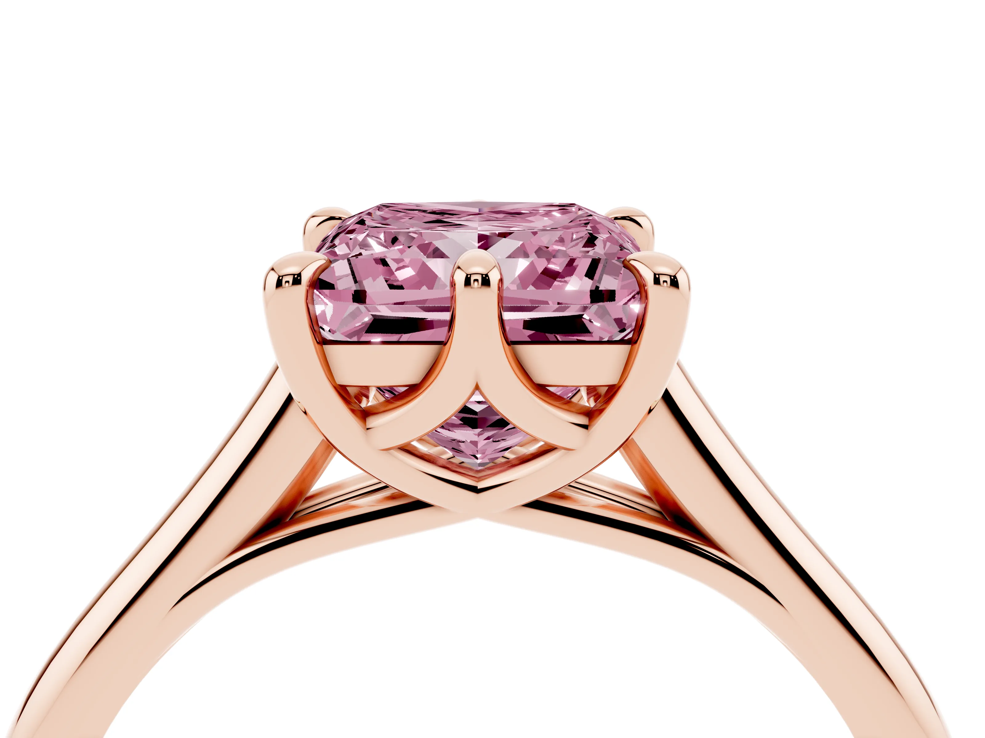 Fancy Pink Princess Cut Diamond Solitaire Engagement Ring Set in Rose gold with Prong Setting and Plain Classic Band