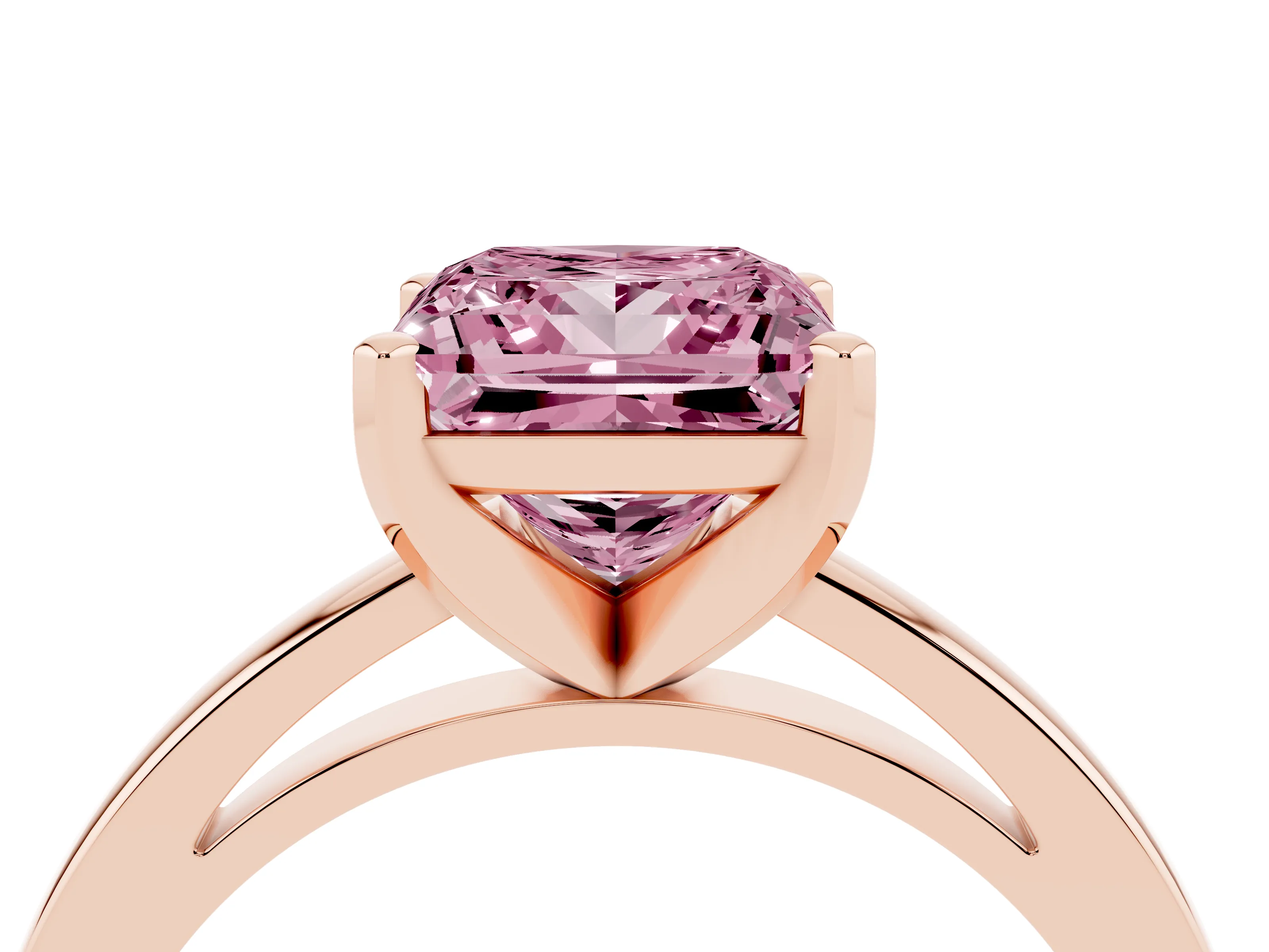 Fancy Pink Princess Cut Diamond Solitaire Engagement Ring Set in Rose gold with Prong Setting on a Classic Band