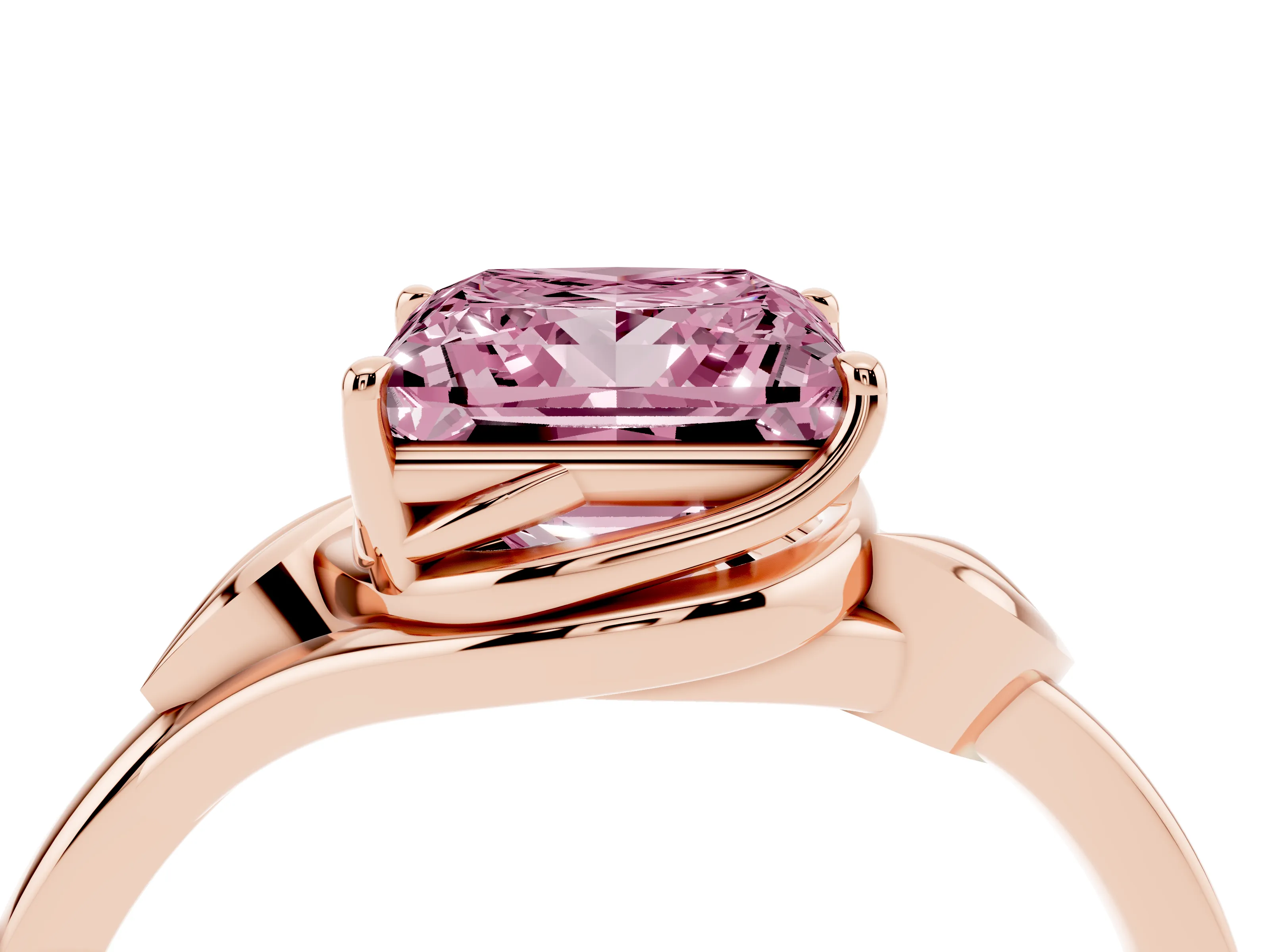 Fancy Pink Princess Cut Diamond Solitaire Ring Set in Rose gold with Polished Twist Band
