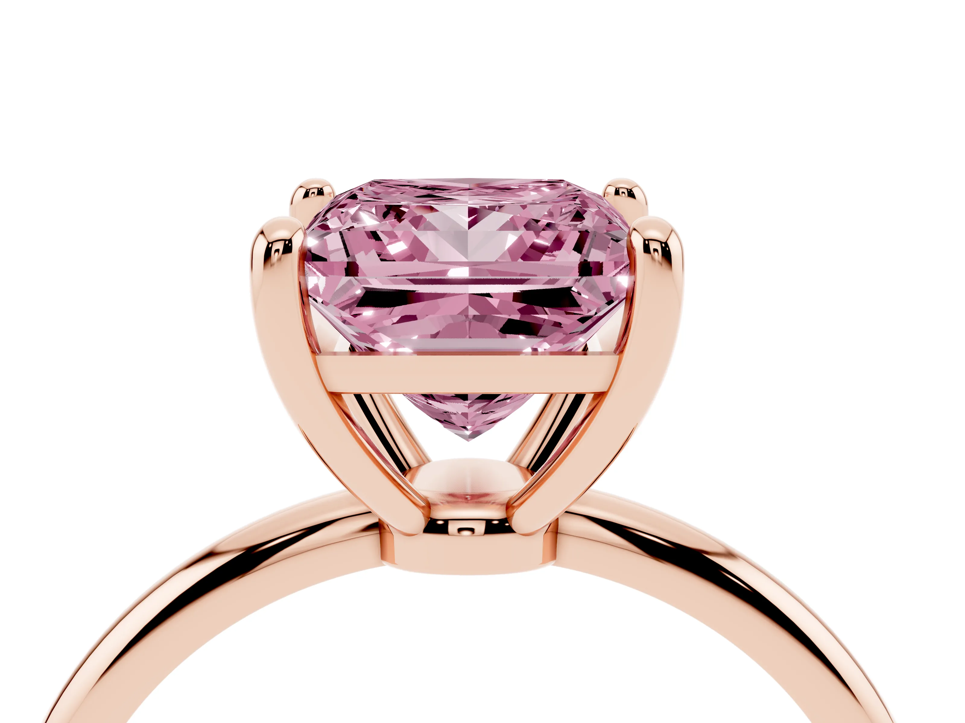 Fancy Pink Princess Cut Diamond Solitaire Ring Set in Rose gold with Secure Prong Setting on a Classic Band