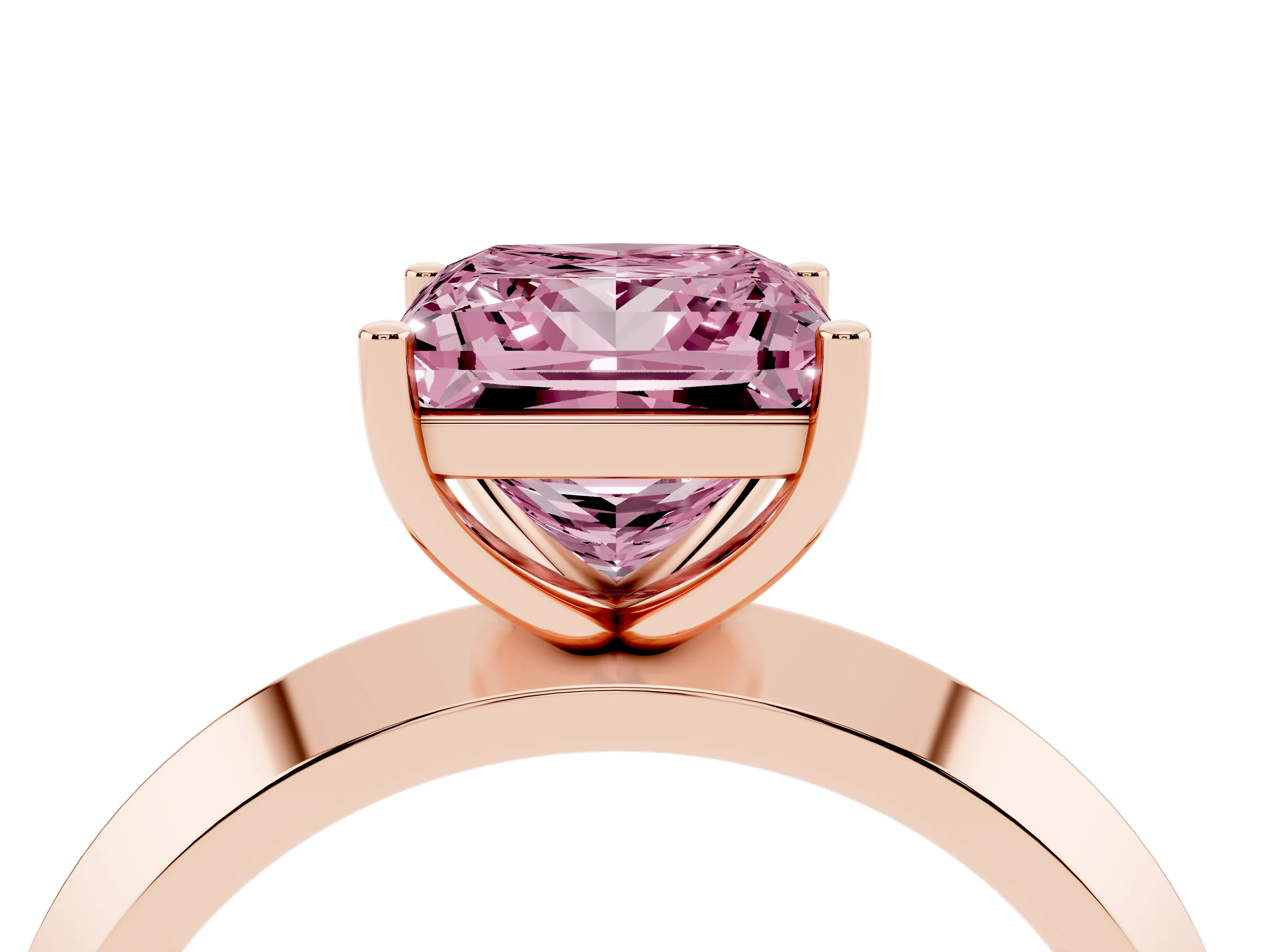 Fancy Pink Princess Cut Diamond Solitaire Engagement Ring Set in Rose gold with Flat Band and Prong Setting