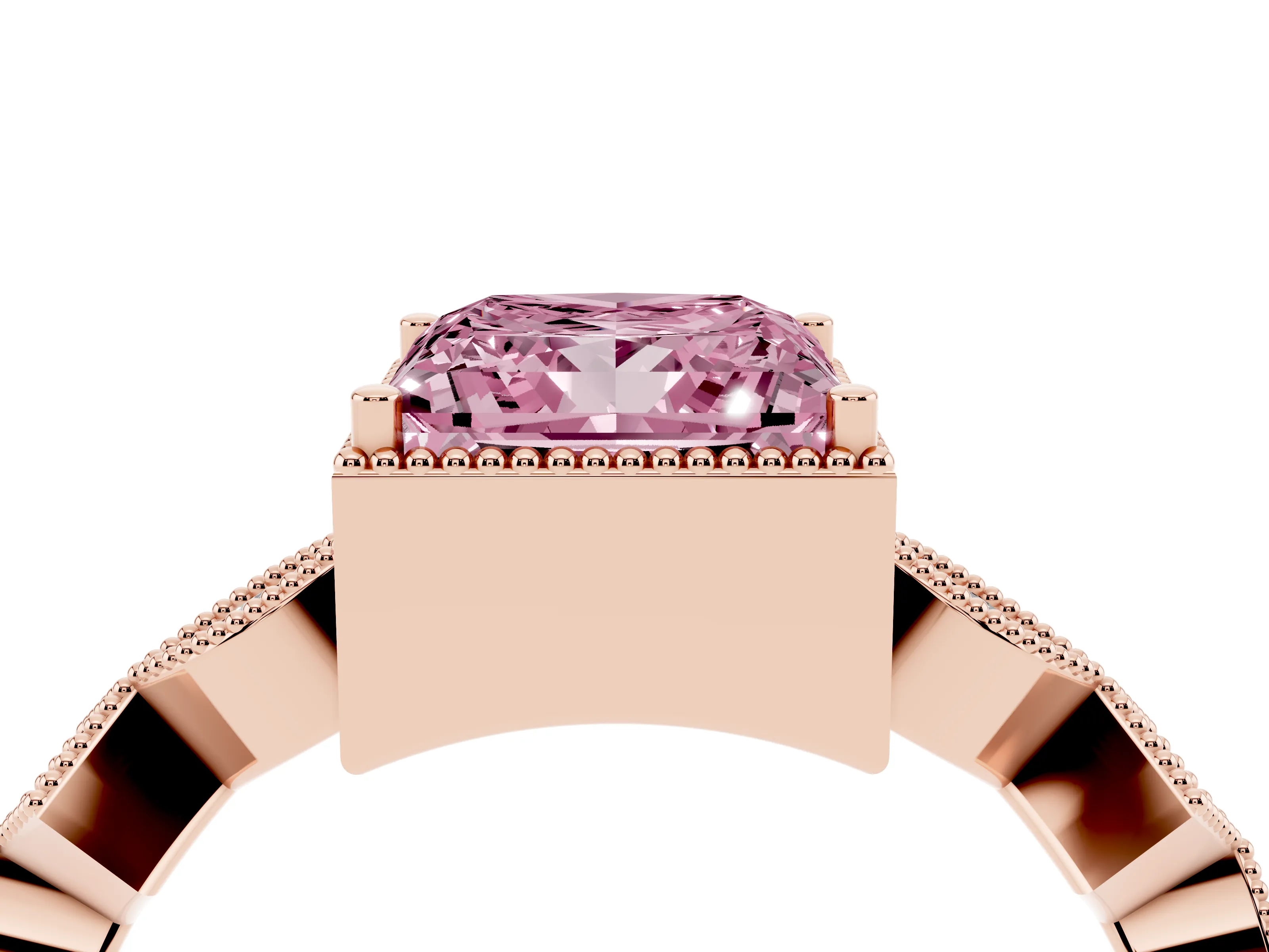 Fancy Pink Princess Cut Diamond Milgrain Marquise Twist Band Ring Set in Rose gold with Prong Setting