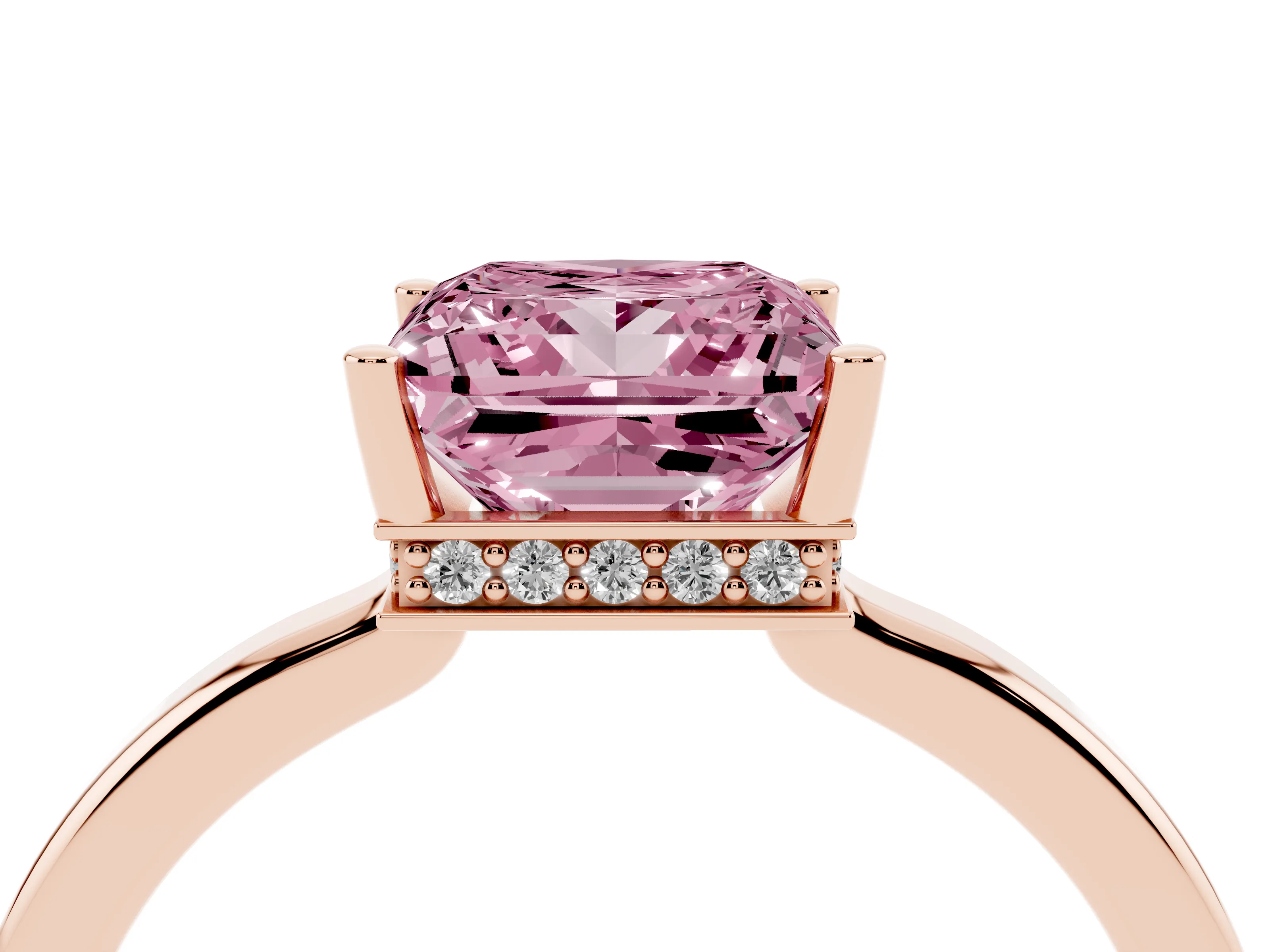 Fancy Pink Princess Cut Diamond Solitaire Engagement Ring Set in Rose gold with Prong Setting on a Plain Band