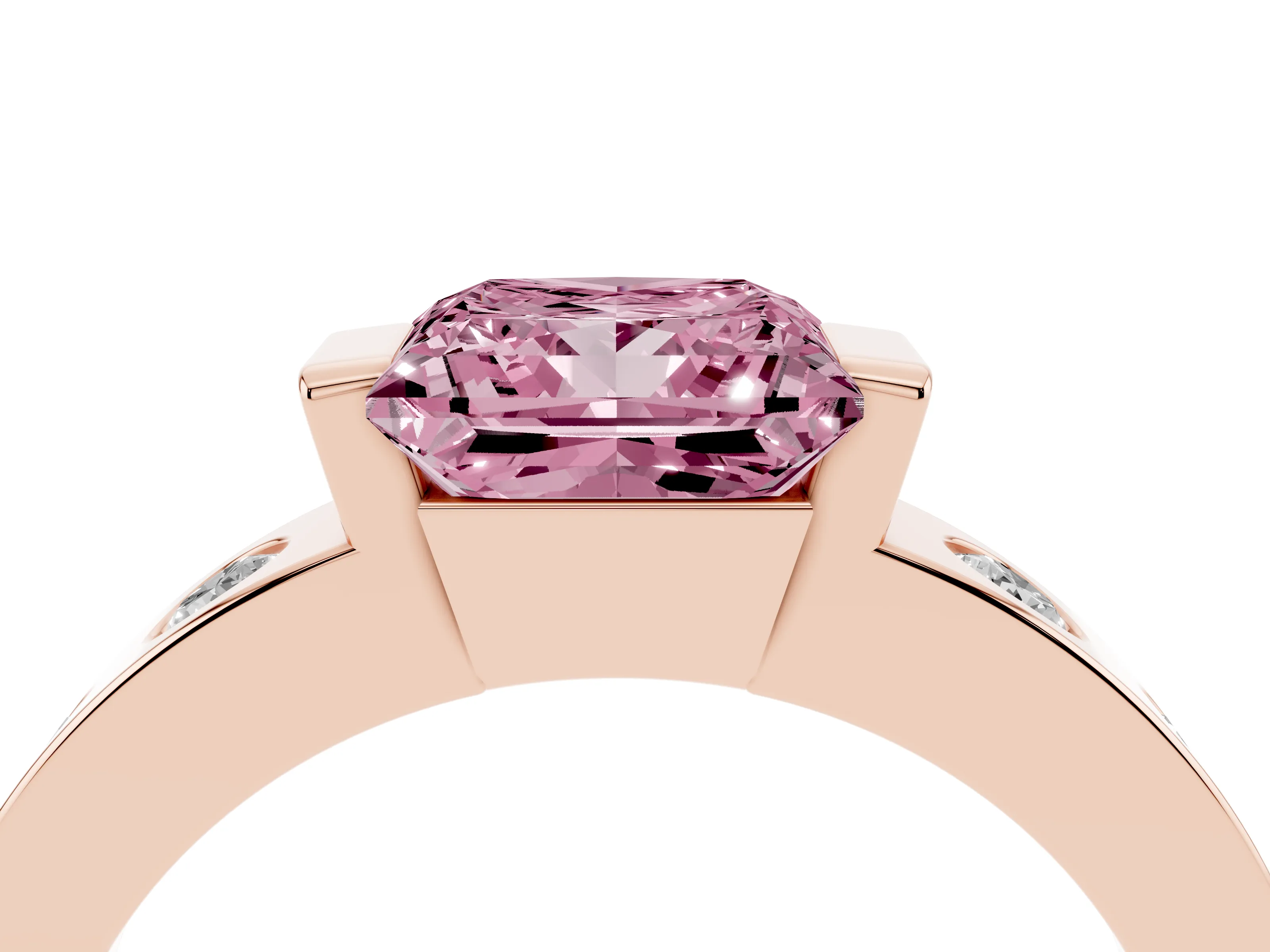 Fancy Pink Princess Cut Diamond Channel-Set Band Ring Set in Rose gold with Bezel Prong Setting
