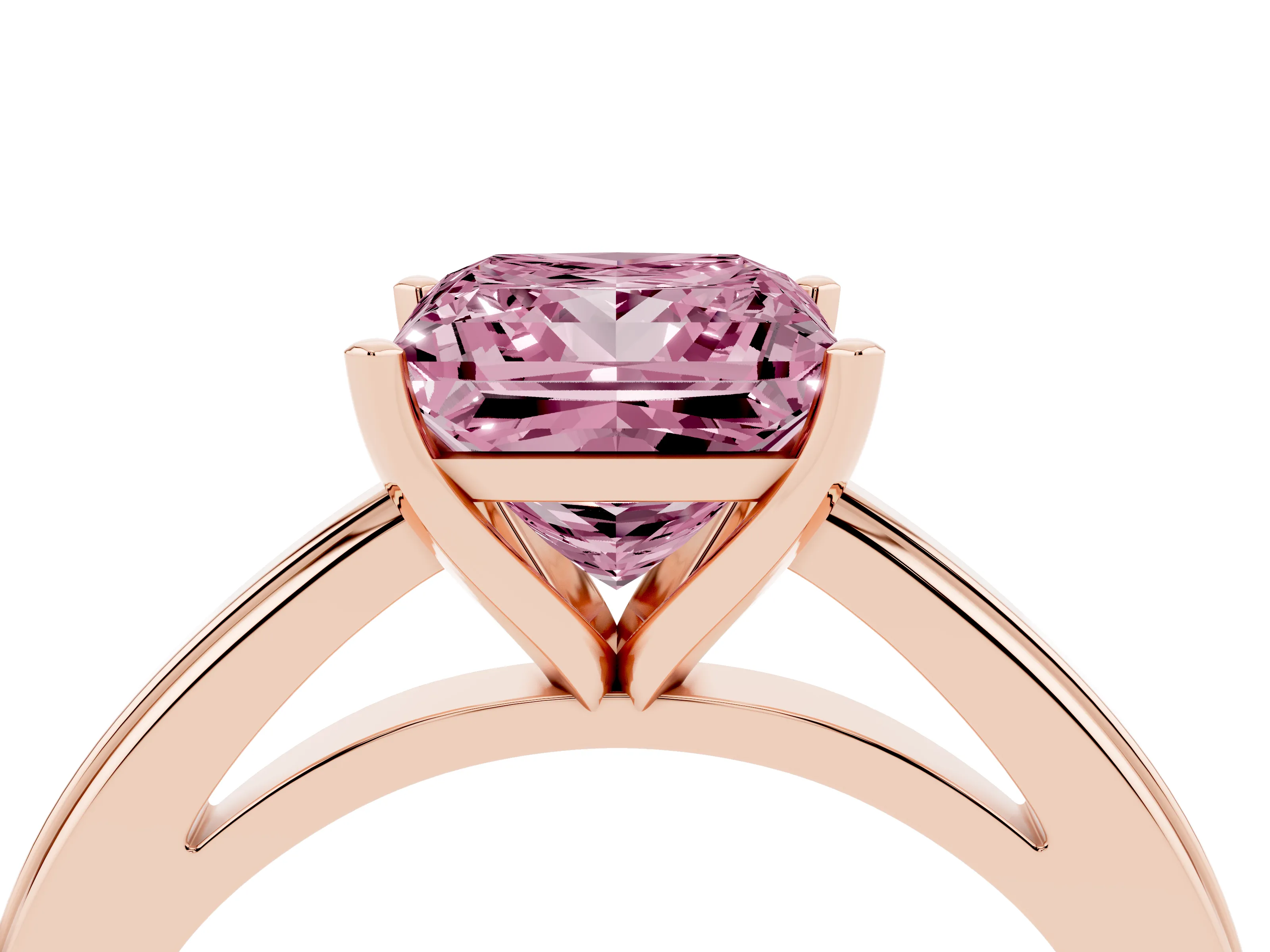 Fancy Pink Princess Cut Diamond Solitaire Ring Set in Rose gold with Prong Setting and Classic Band