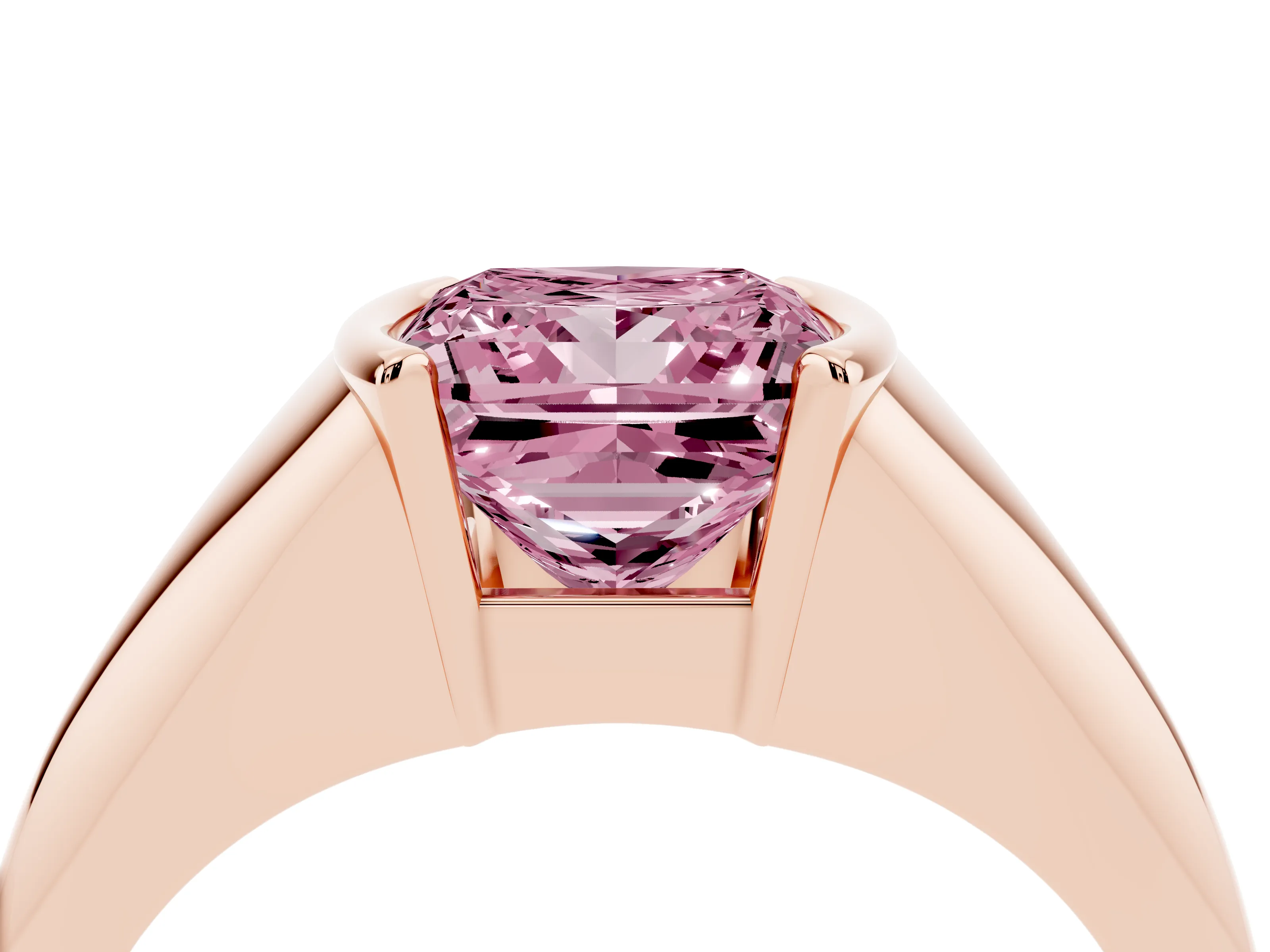 Fancy Pink Princess Cut Diamond Solitaire Tension Set Ring Set in Rose gold