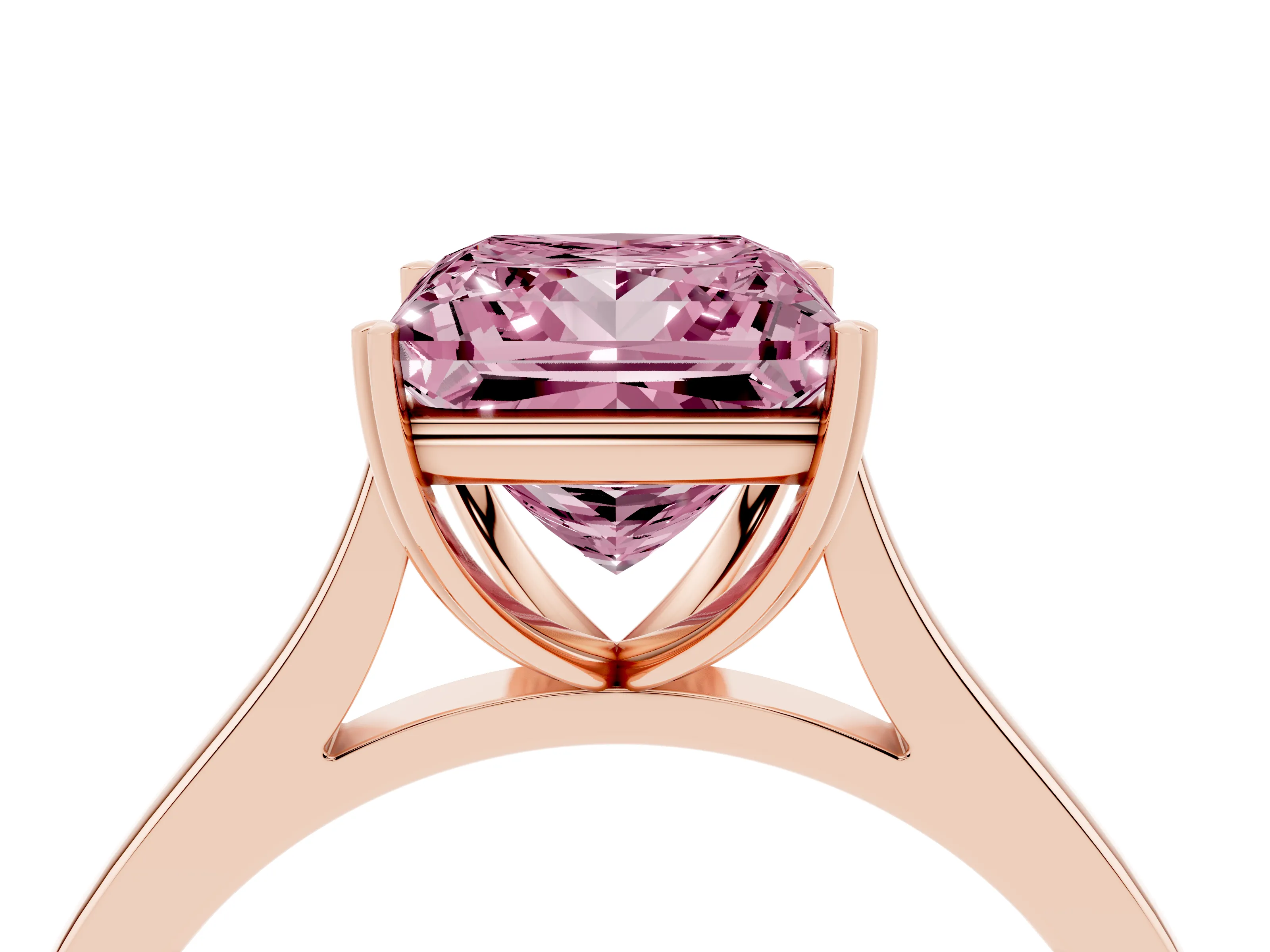 Fancy Pink Princess Cut Diamond Solitaire Heart Prong Engagement Ring Set in Rose gold with Tapered Band