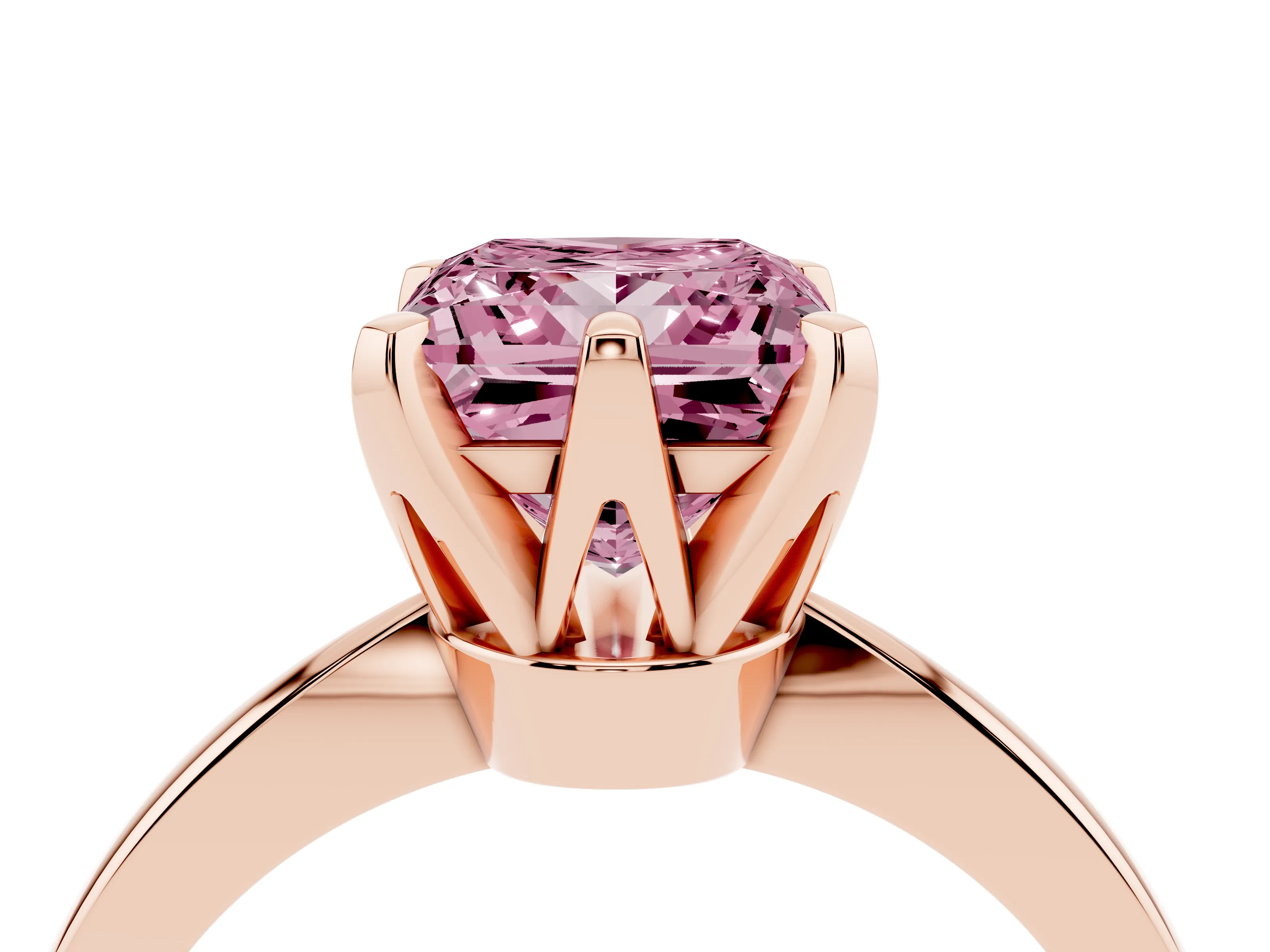 Fancy Pink Princess Cut Diamond Solitaire Engagement Ring Set in Rose gold with Slim Tapered Solitaire Band
