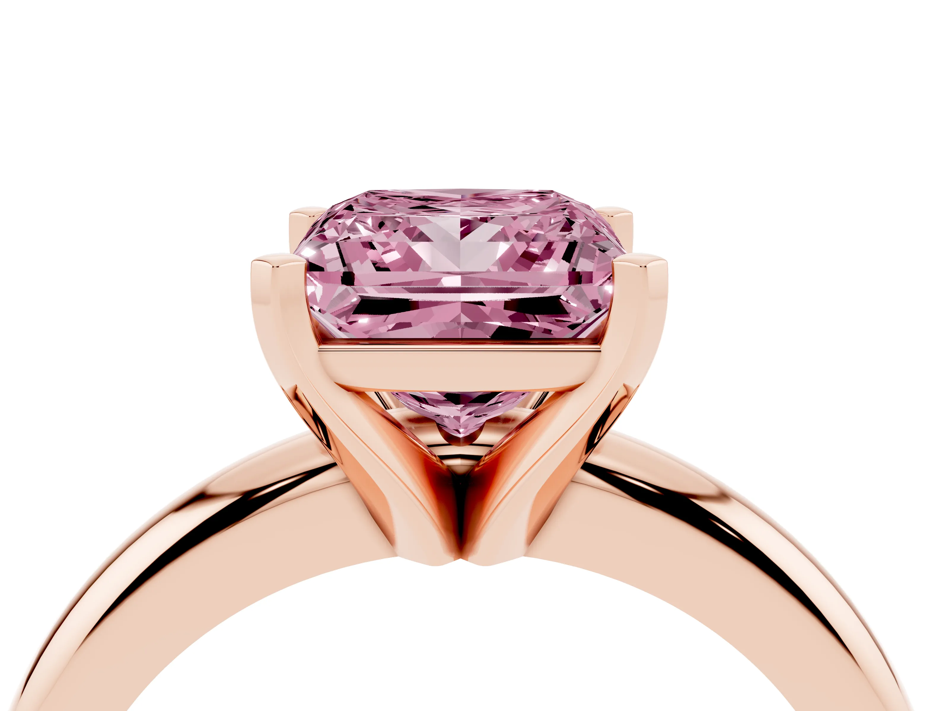 Fancy Pink Princess Cut Diamond Solitaire Engagement Ring Set in Rose gold with Round Band and Prong Setting