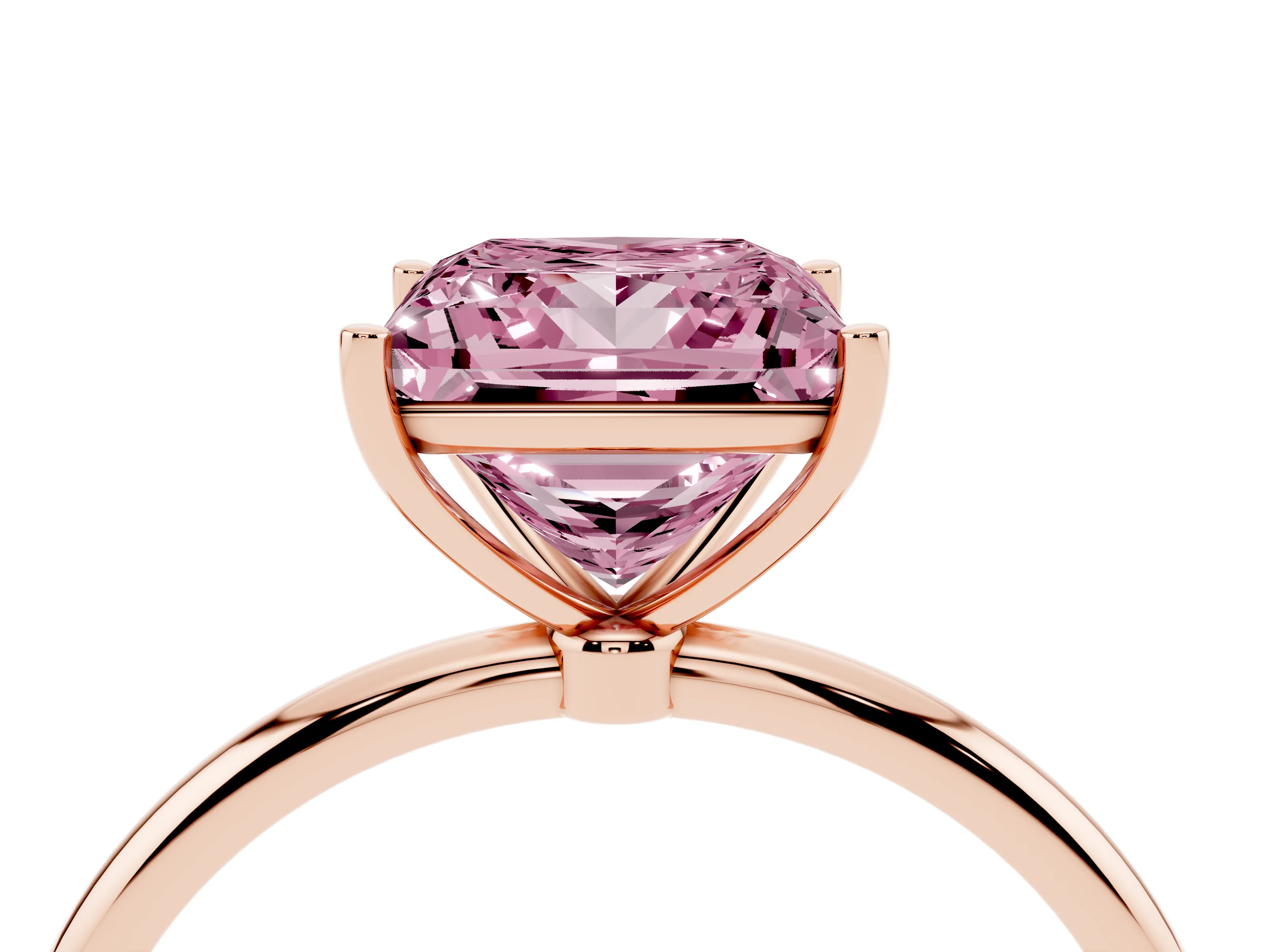 Fancy Pink Princess Cut Diamond Solitaire Engagement Ring Set in Rose gold with Thin Band and Prong Setting