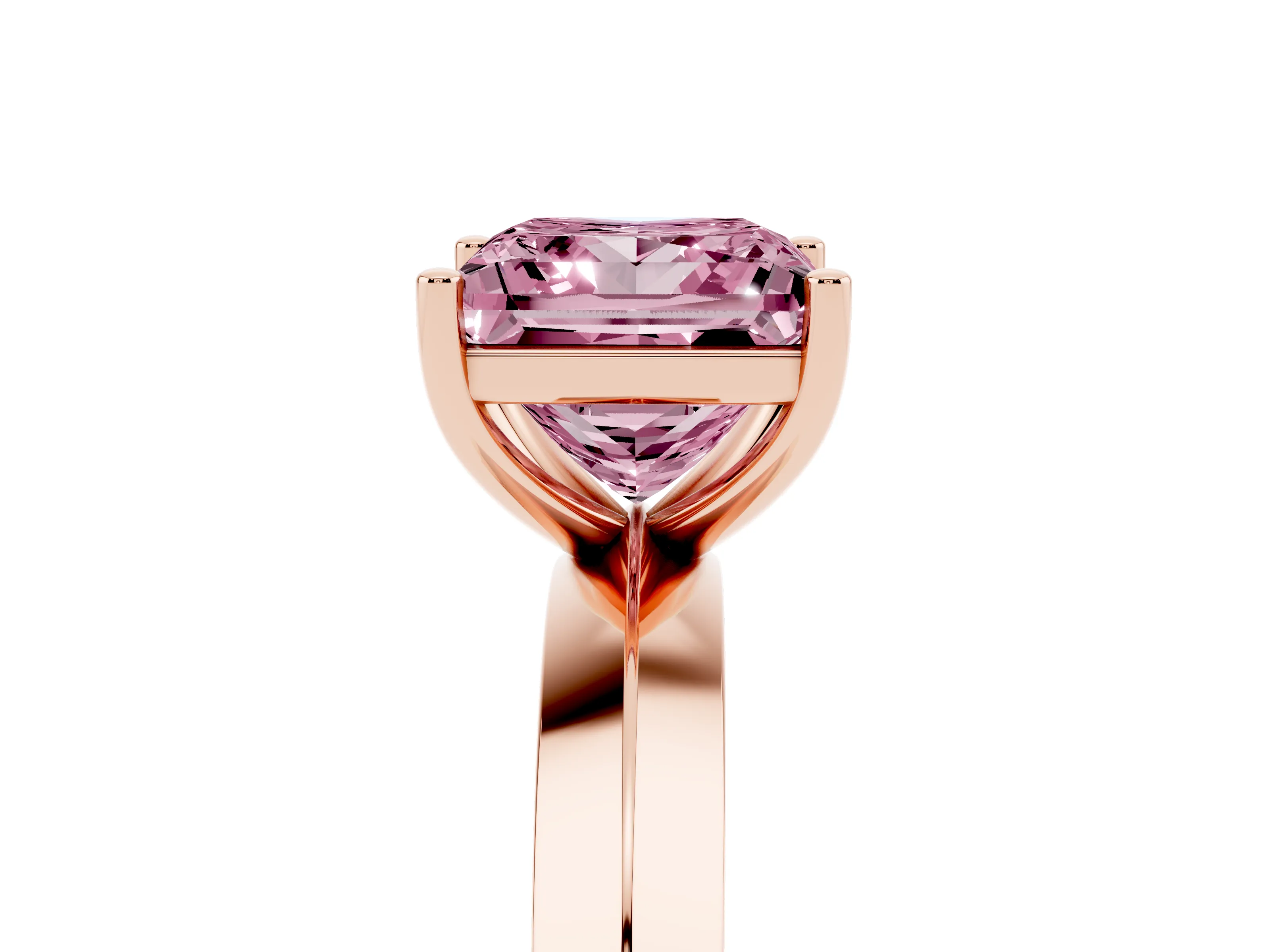 Fancy Pink Princess Cut Diamond Solitaire Engagement Ring Set in Rose gold with Flat Band and Prong Setting