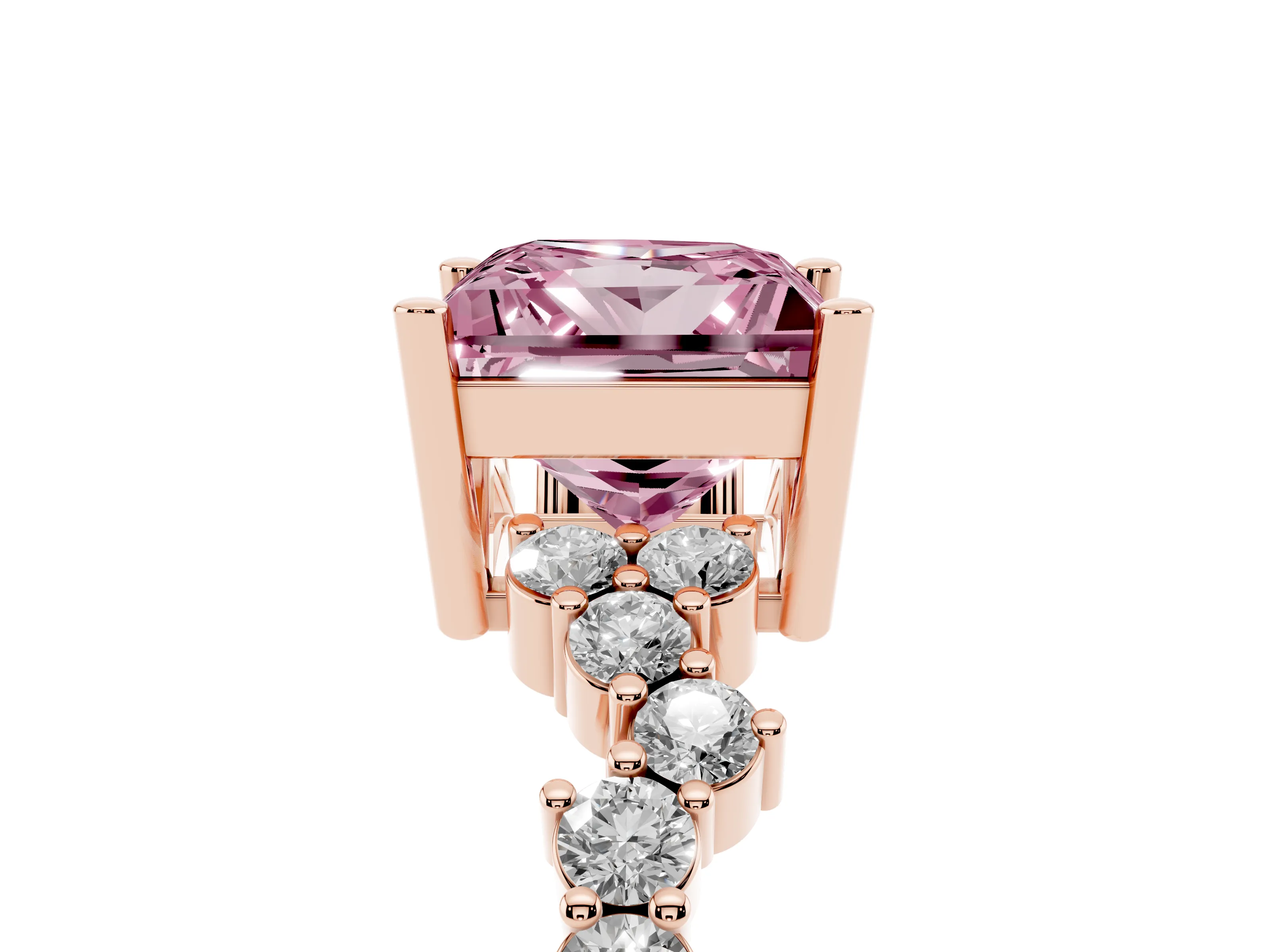 Fancy Pink Princess Cut Diamond Ring Set in Rose gold with Scattered Round Accents