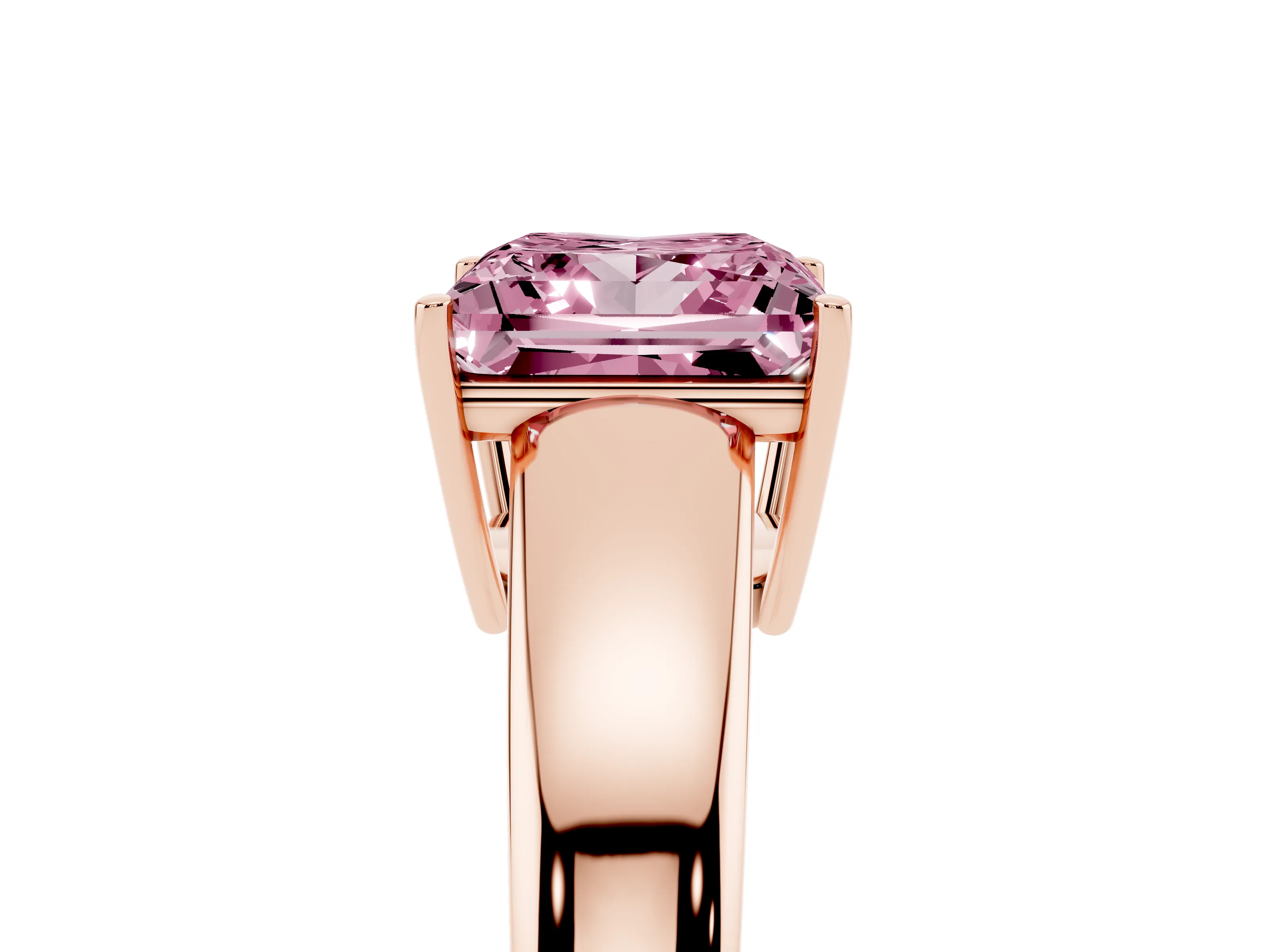 Fancy Pink Princess Cut Diamond Solitaire Ring Set in Rose gold with Tapered Band and Prong Setting