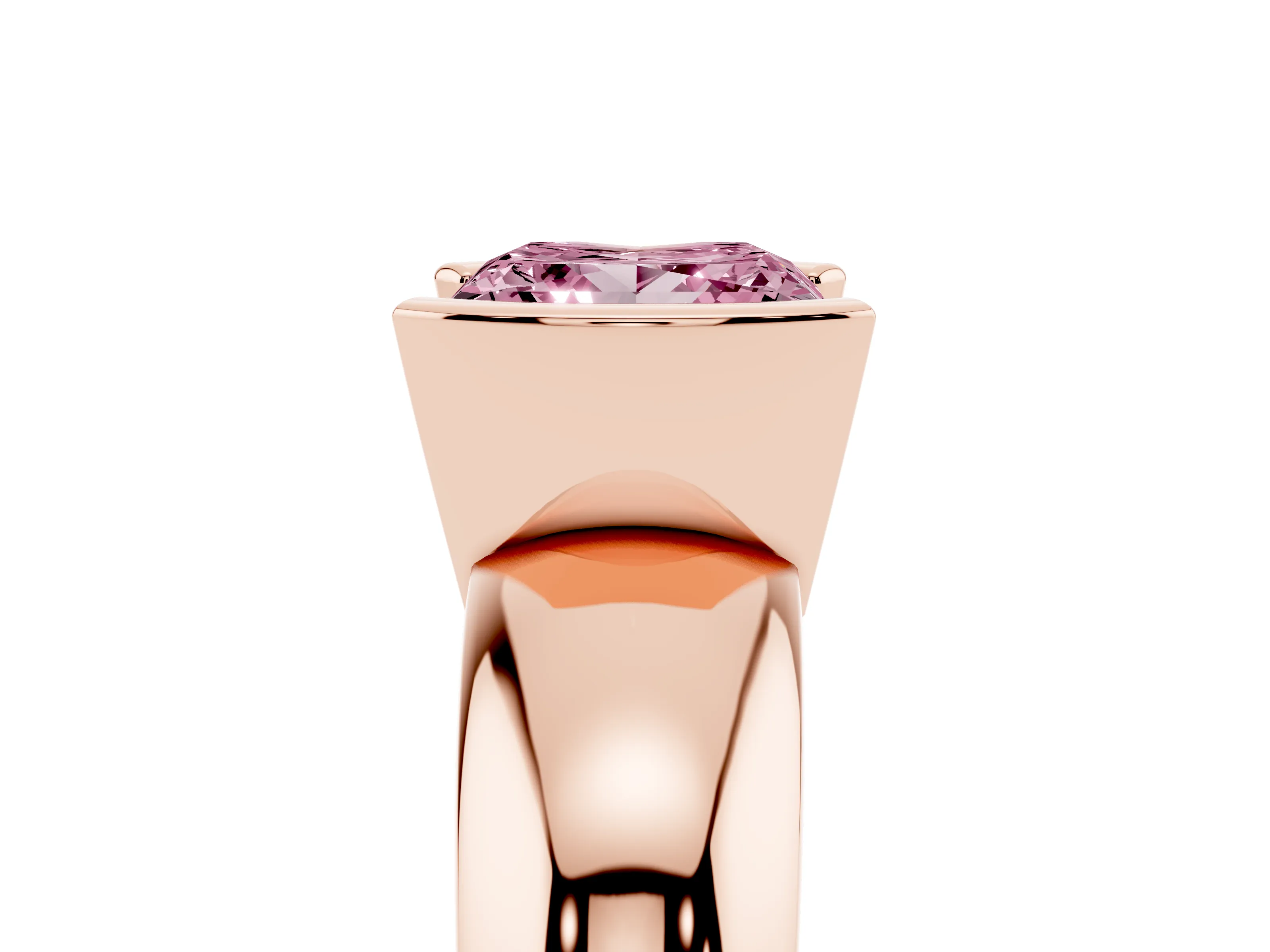 Fancy Pink Princess Cut Diamond Solitaire Tension Set Ring Set in Rose gold with Wide Band