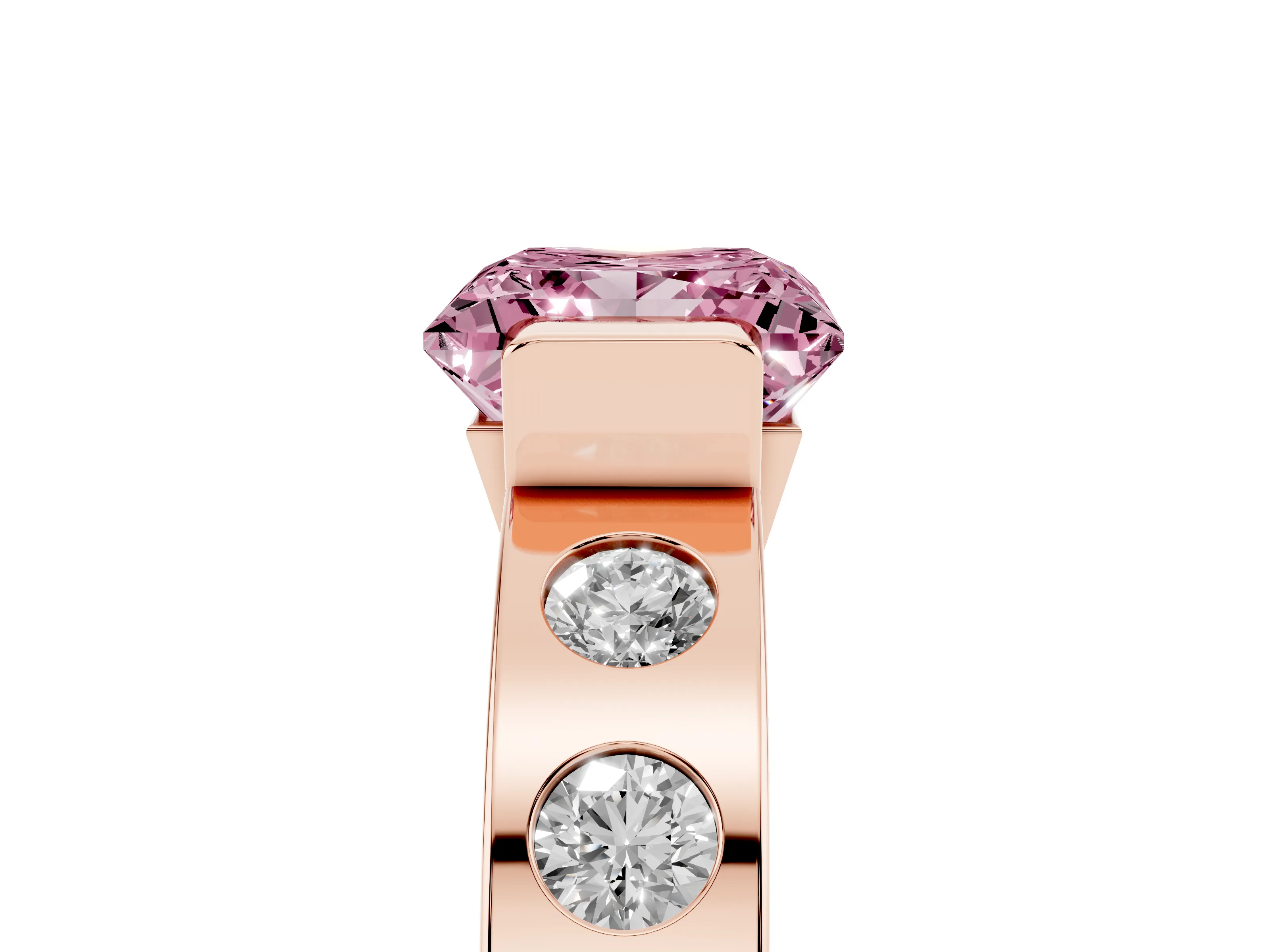 Fancy Pink Princess Cut Diamond Channel-Set Band Ring Set in Rose gold with Bezel Prong Setting