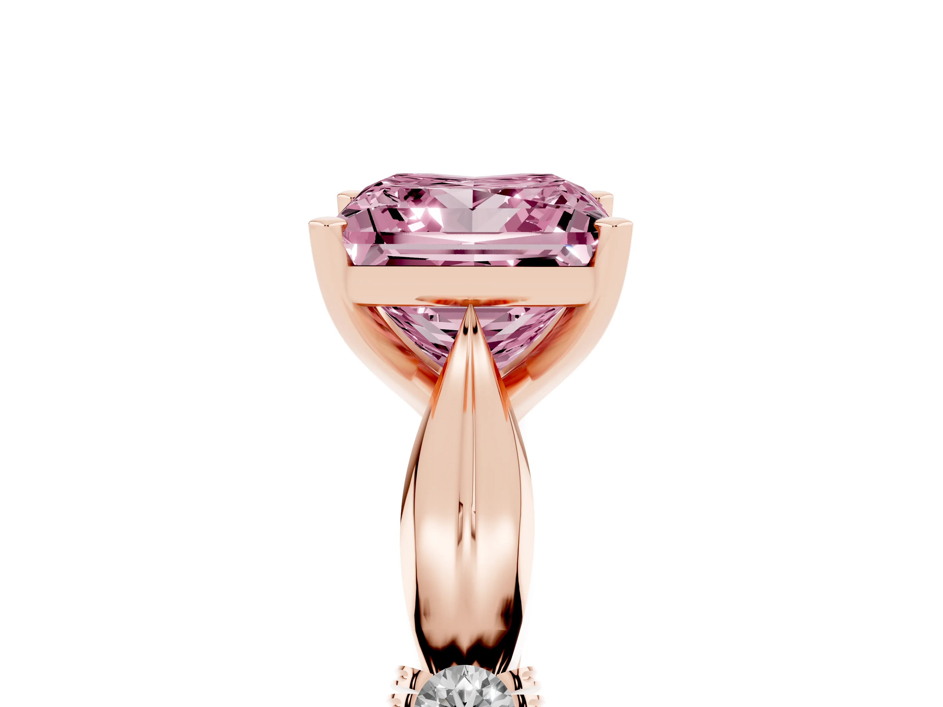 Fancy Pink Princess Cut Diamond Solitaire Twisted Band Ring Set in Rose gold with Accent Stones and Prong Setting
