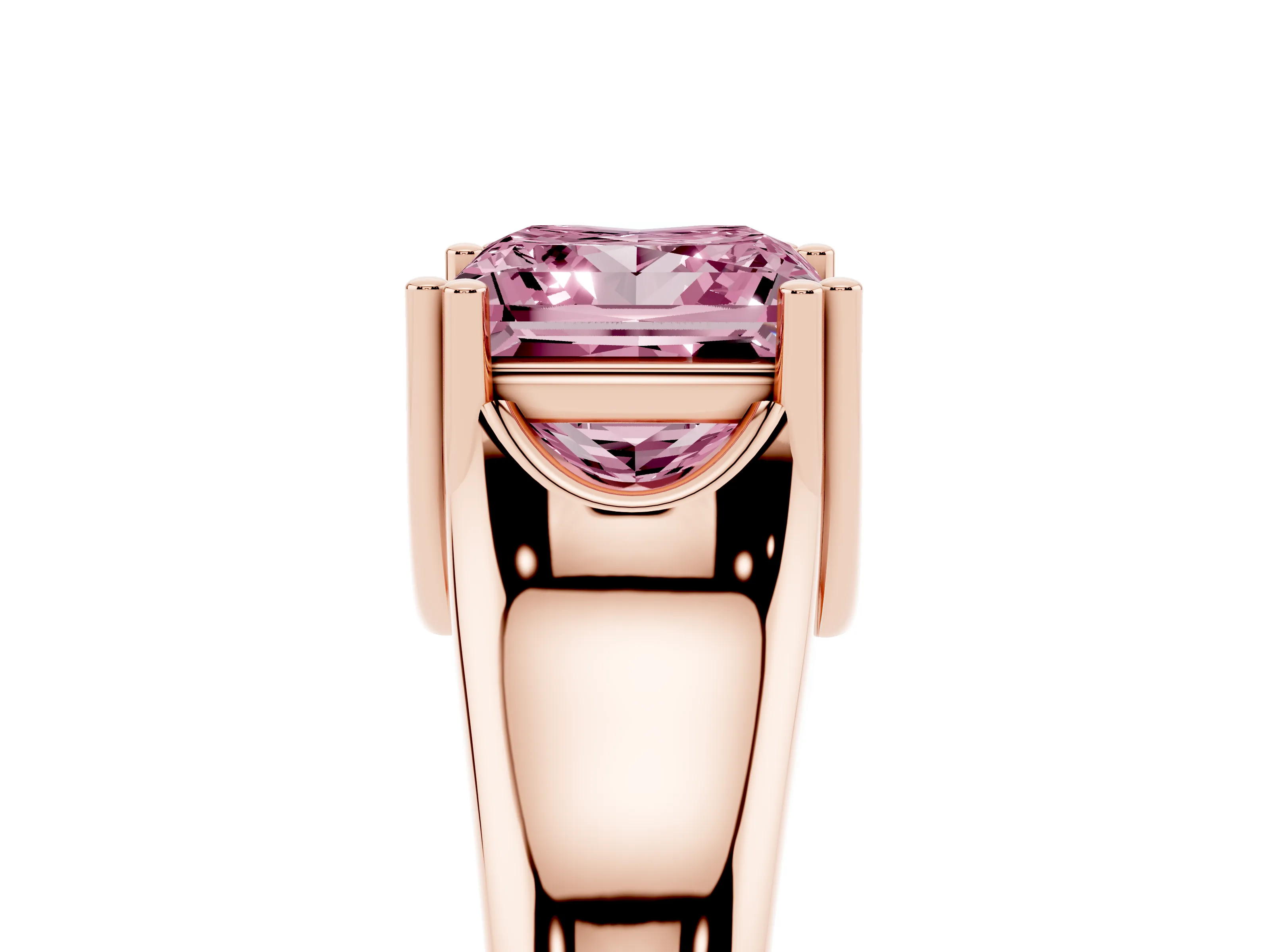 Fancy Pink Princess Cut Diamond Solitaire Ring Set in Rose gold with Wide Band and Prong Setting