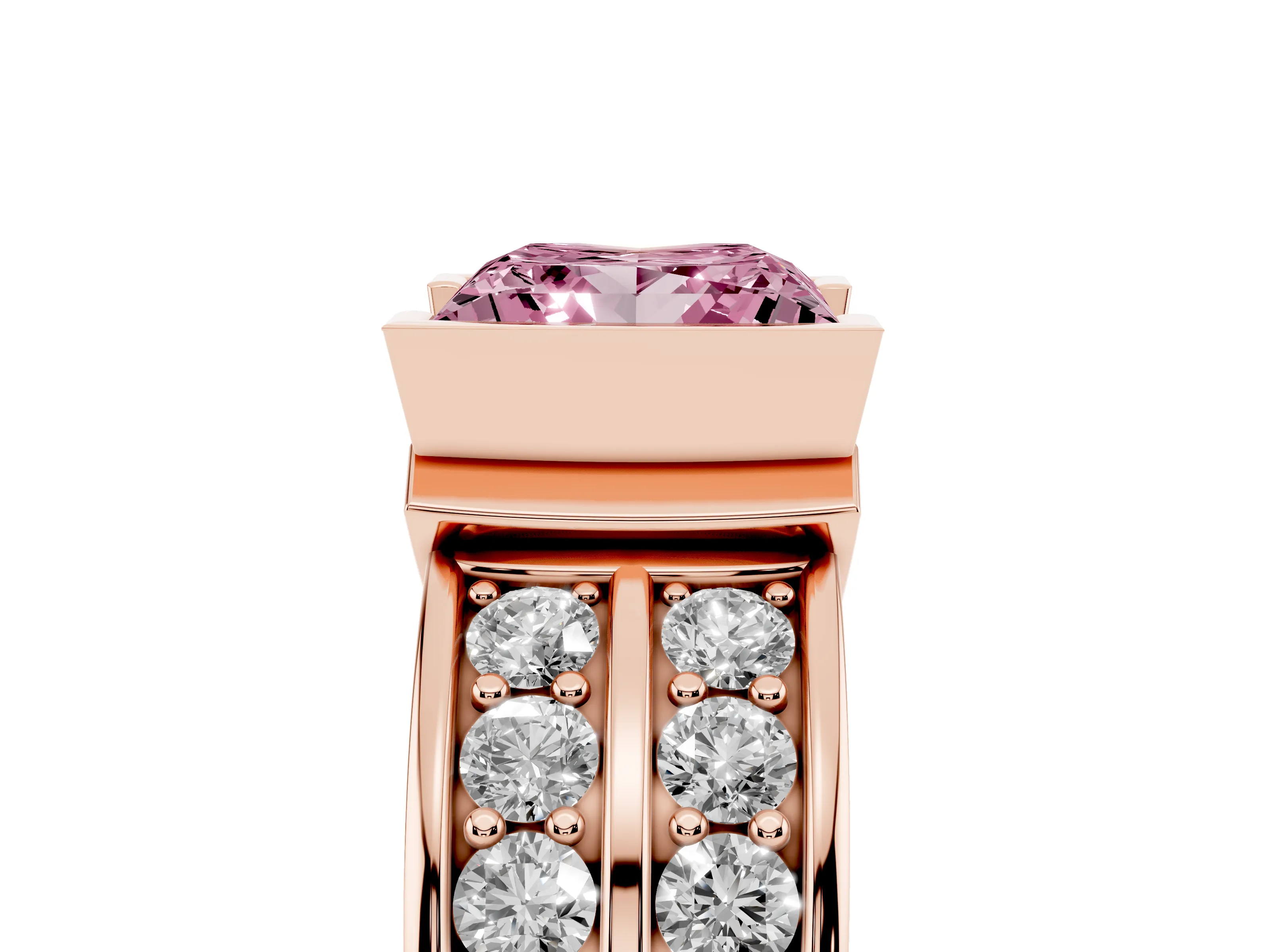 Fancy Pink Princess Cut Diamond Wide Channel Set Band Ring Set in Rose gold with Bezel Setting