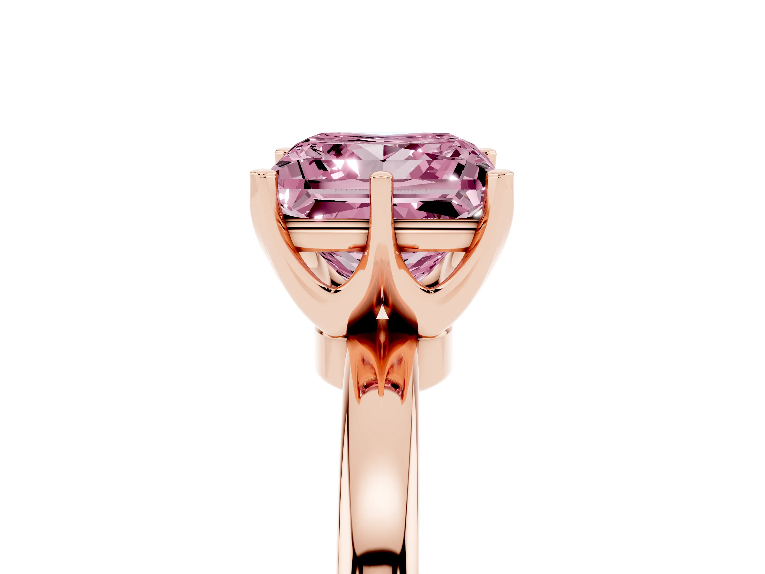 Fancy Pink Princess Cut Diamond Solitaire Ring Set in Rose gold with Raised Prong Setting on a Classic Band