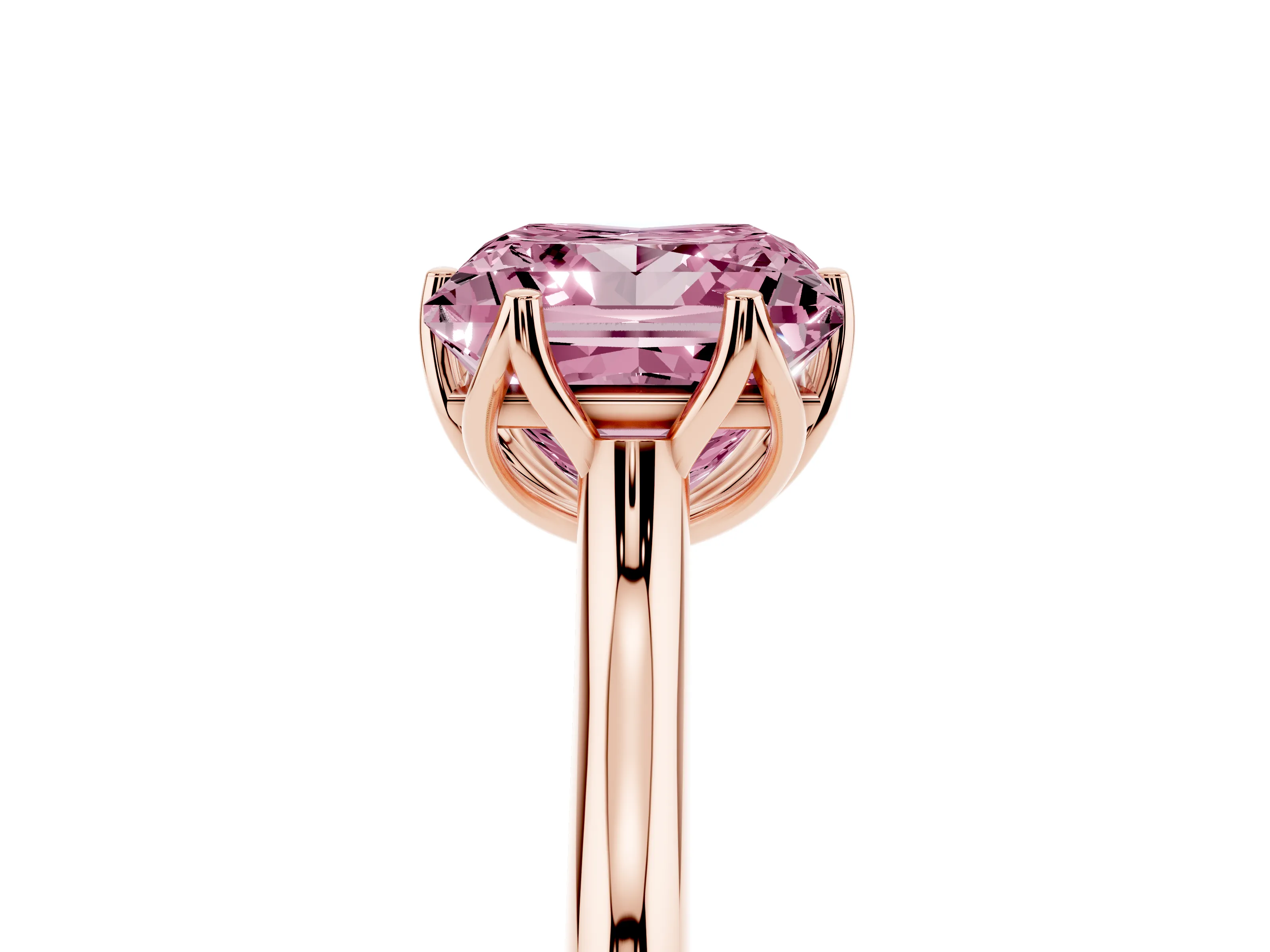 Fancy Pink Princess Cut Diamond Solitaire Cathedral Ring Set in Rose gold with Prong Setting