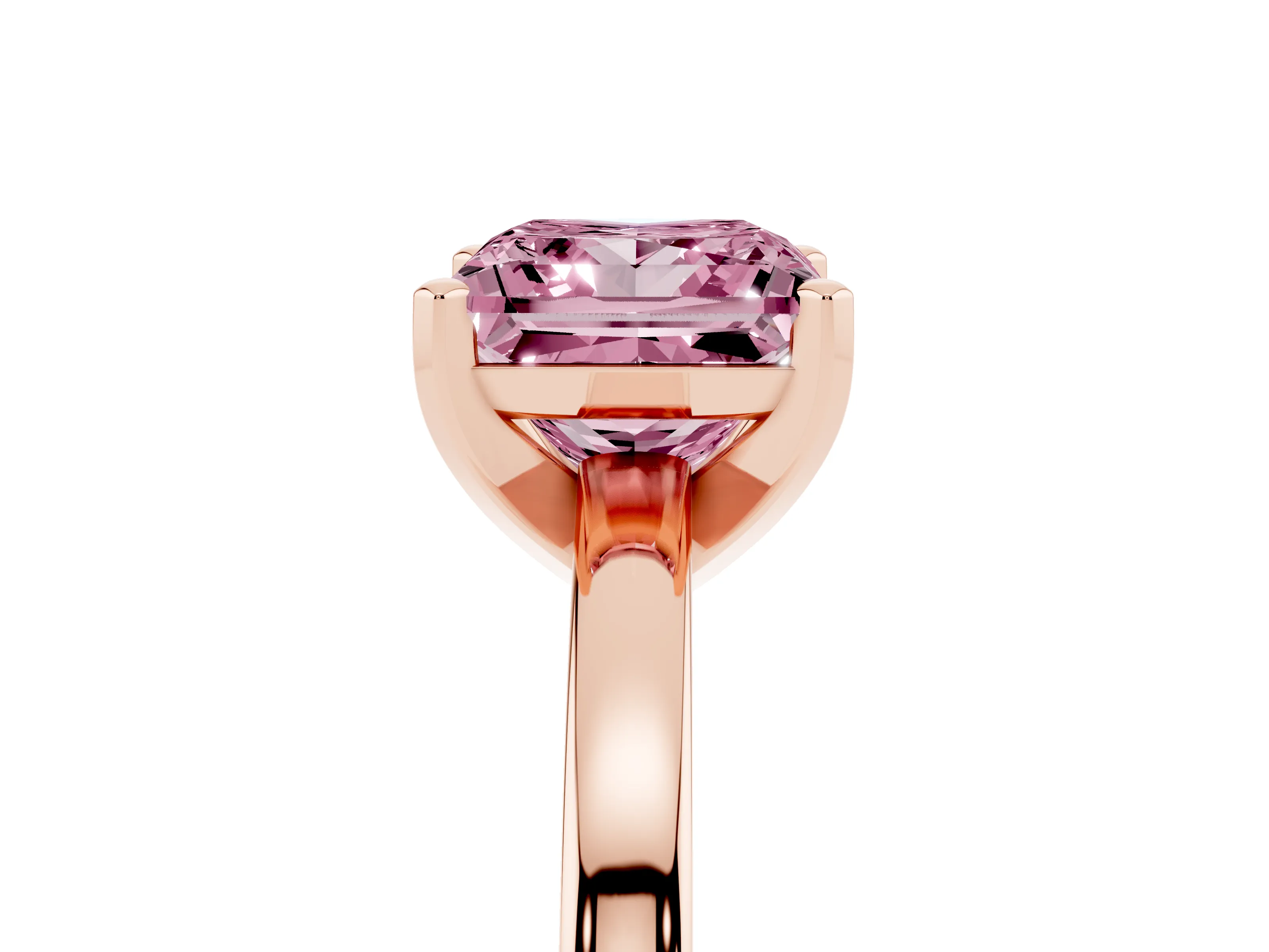 Fancy Pink Princess Cut Diamond Solitaire Engagement Ring Set in Rose gold with Prong Setting on a Classic Band