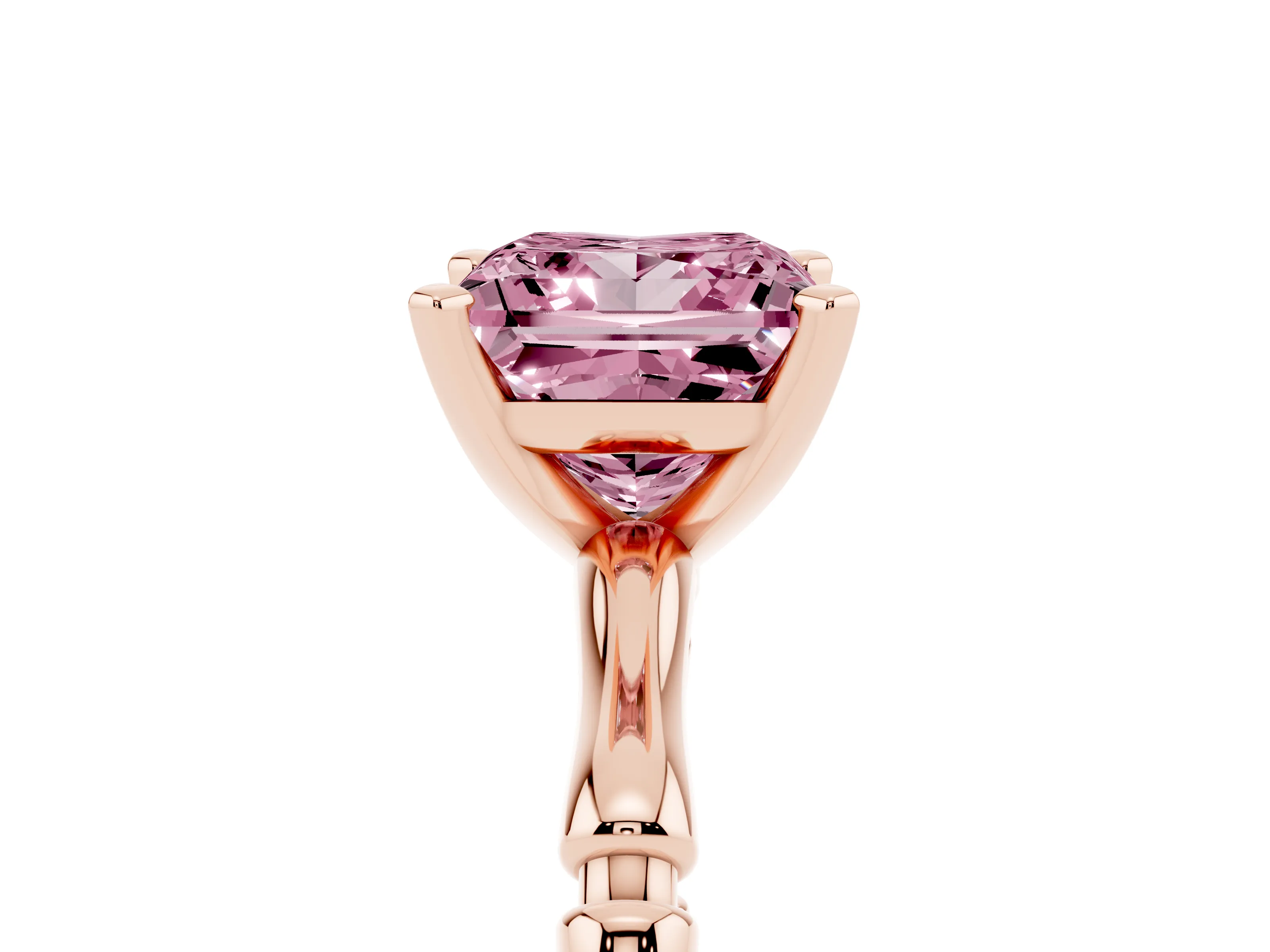 Fancy Pink Princess Cut Diamond Solitaire Ring Set in Rose gold with Bamboo Band and Prong Setting