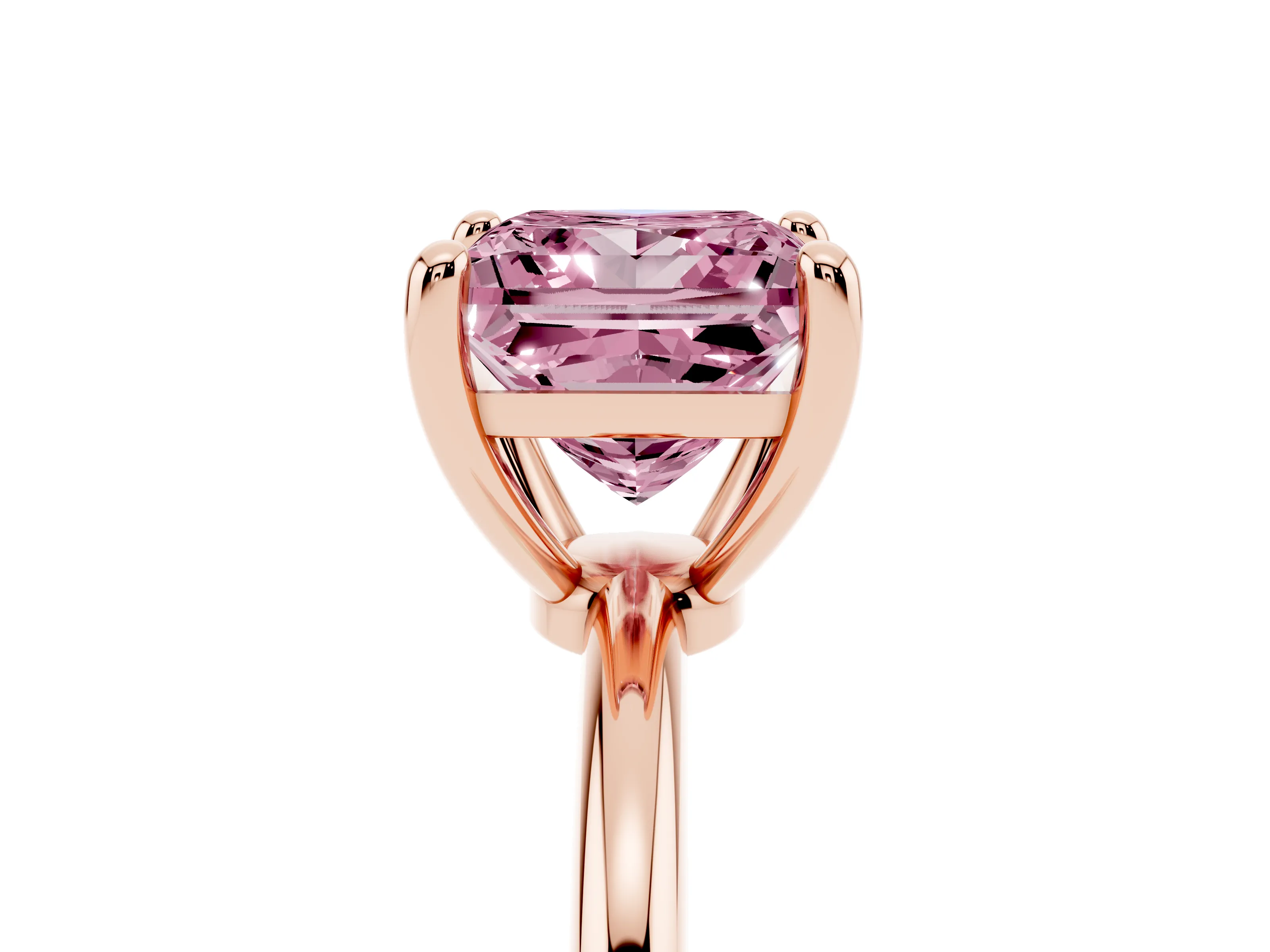 Fancy Pink Princess Cut Diamond Solitaire Ring Set in Rose gold with Secure Prong Setting on a Classic Band