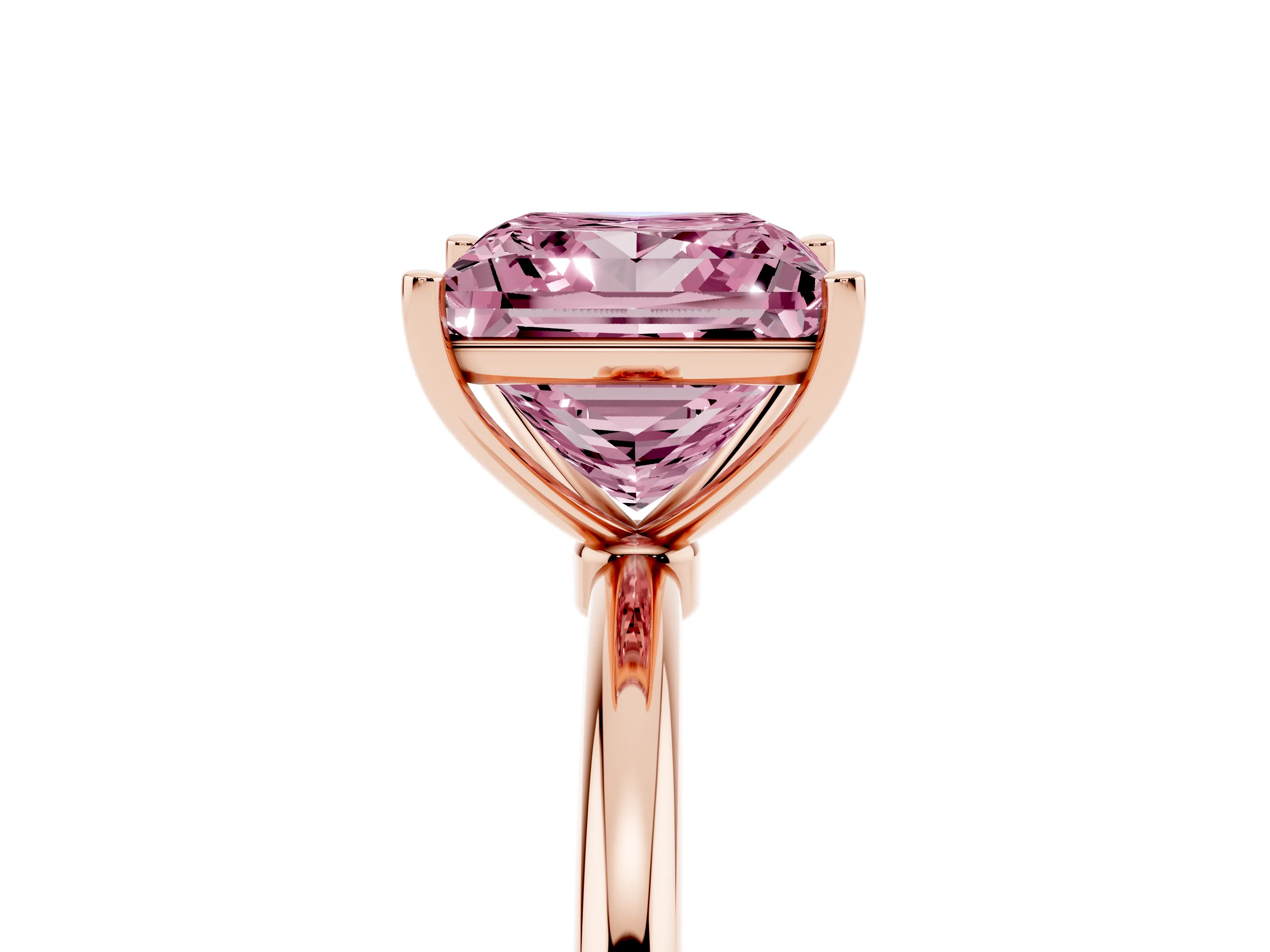 Fancy Pink Princess Cut Diamond Solitaire Engagement Ring Set in Rose gold with Thin Band and Prong Setting