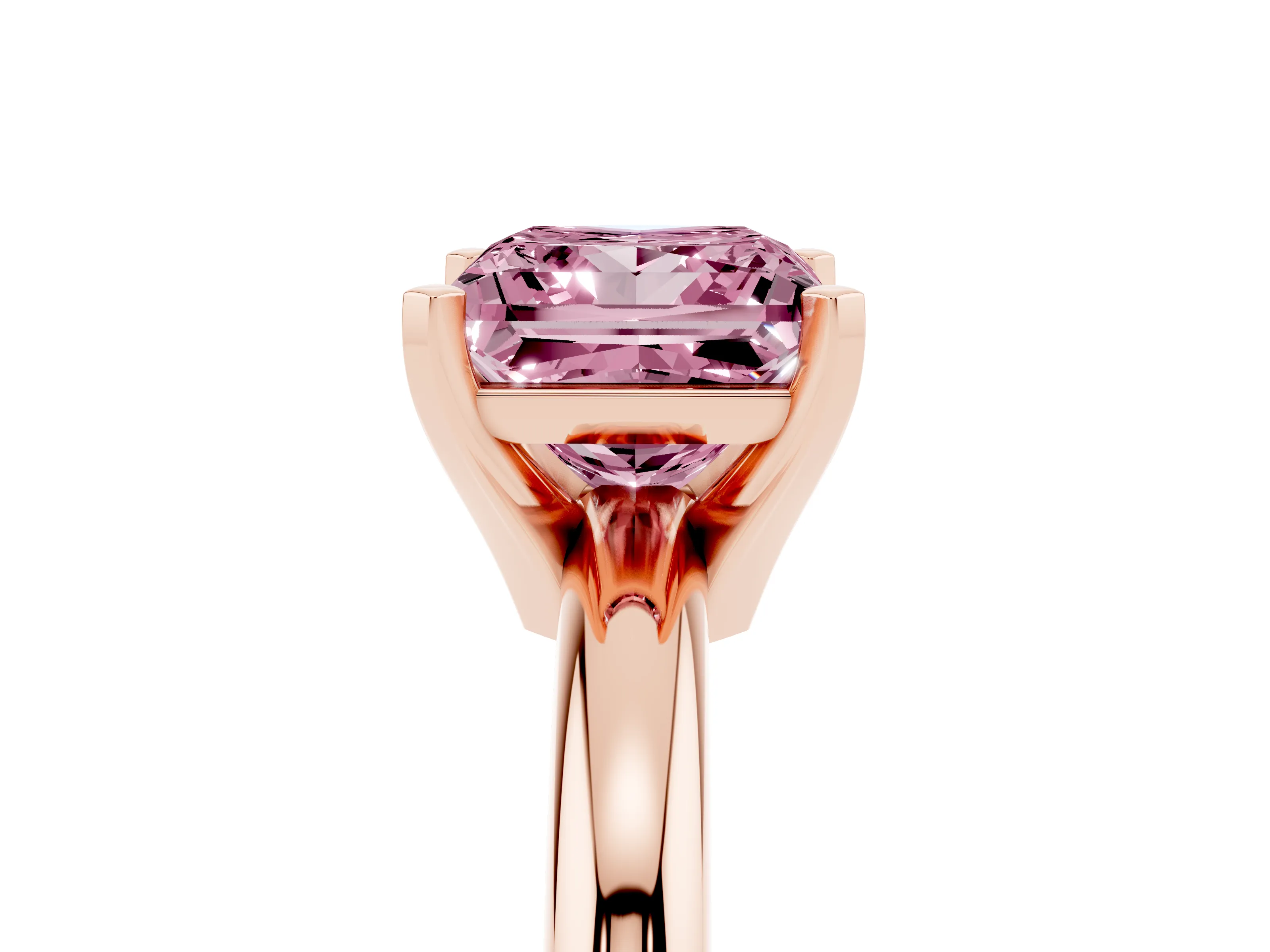 Fancy Pink Princess Cut Diamond Solitaire Engagement Ring Set in Rose gold with Round Band and Prong Setting