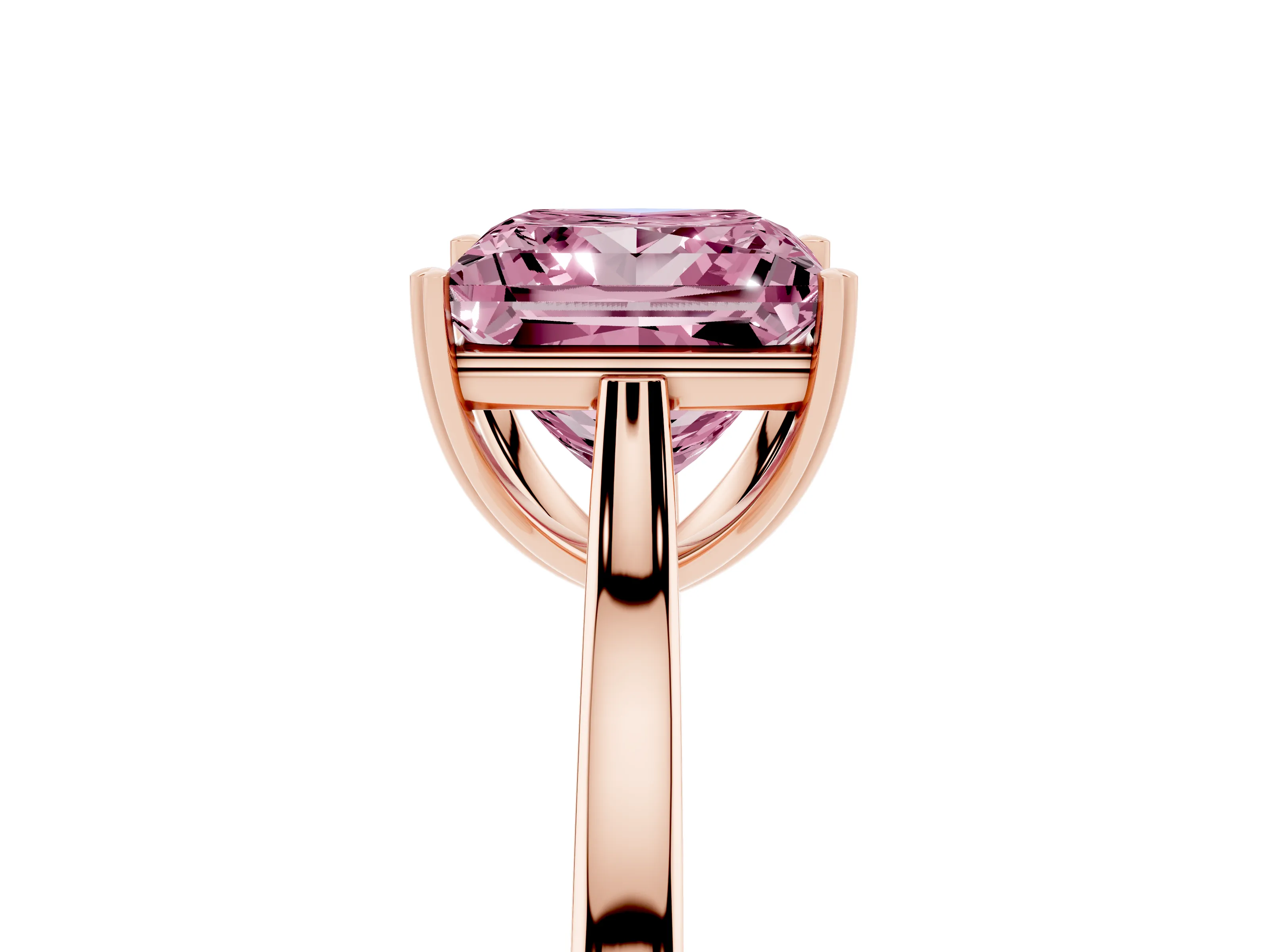 Fancy Pink Princess Cut Diamond Solitaire Heart Prong Engagement Ring Set in Rose gold with Tapered Band