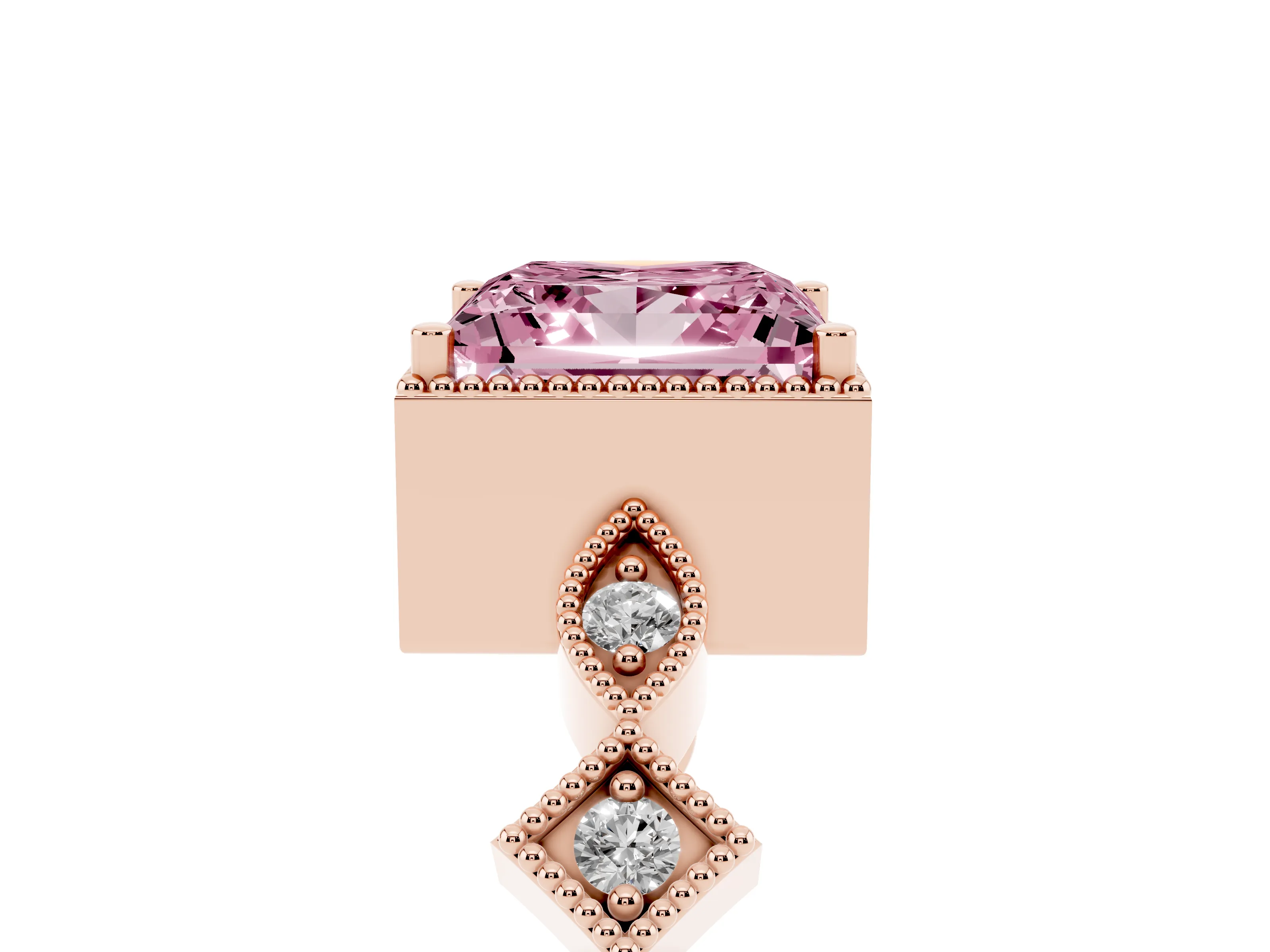 Fancy Pink Princess Cut Diamond Milgrain Marquise Twist Band Ring Set in Rose gold with Prong Setting
