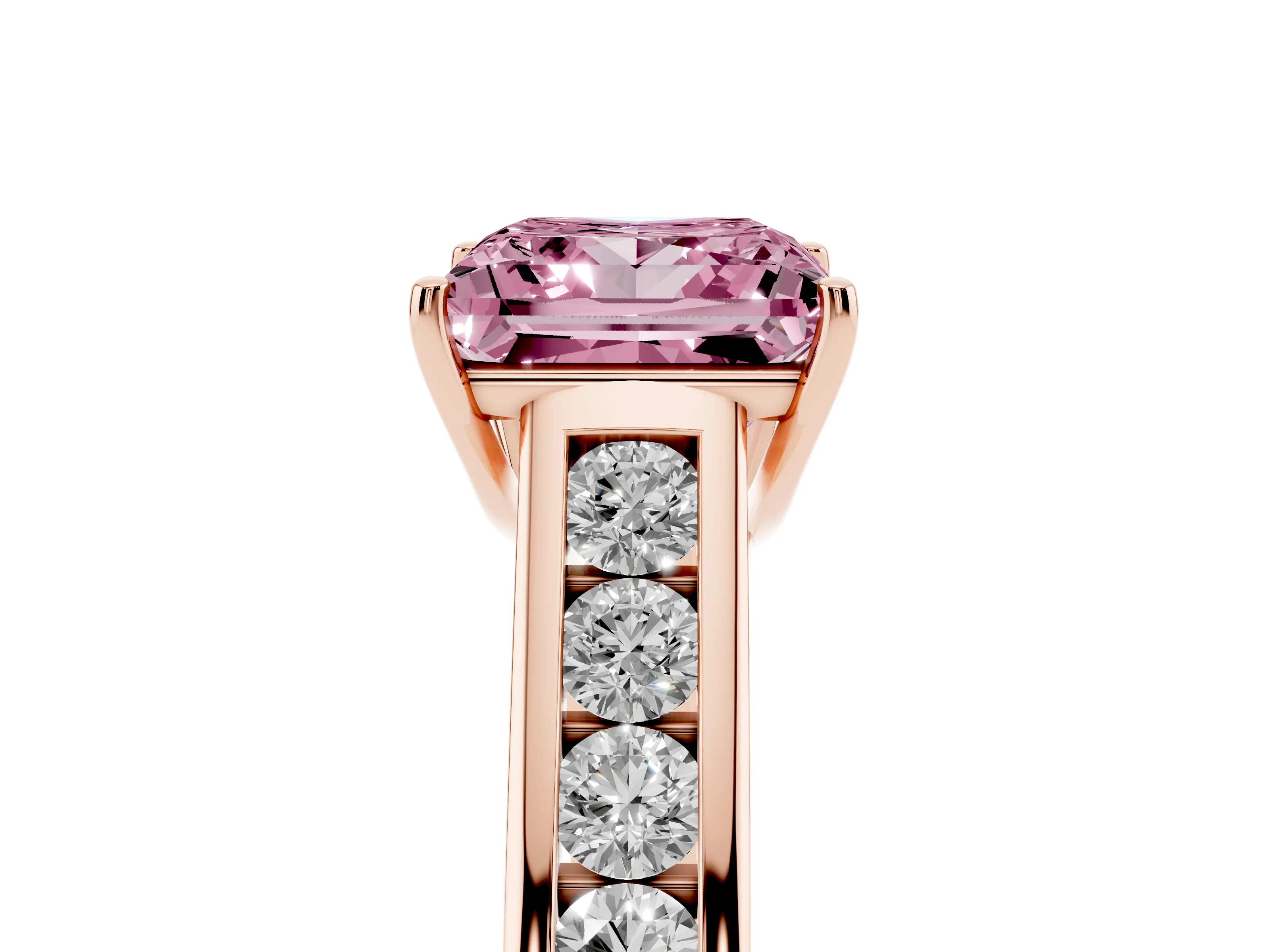 Fancy Pink Princess Cut Diamond Solitaire Channel-Set Engagement Ring Set in Rose gold with Prong Setting