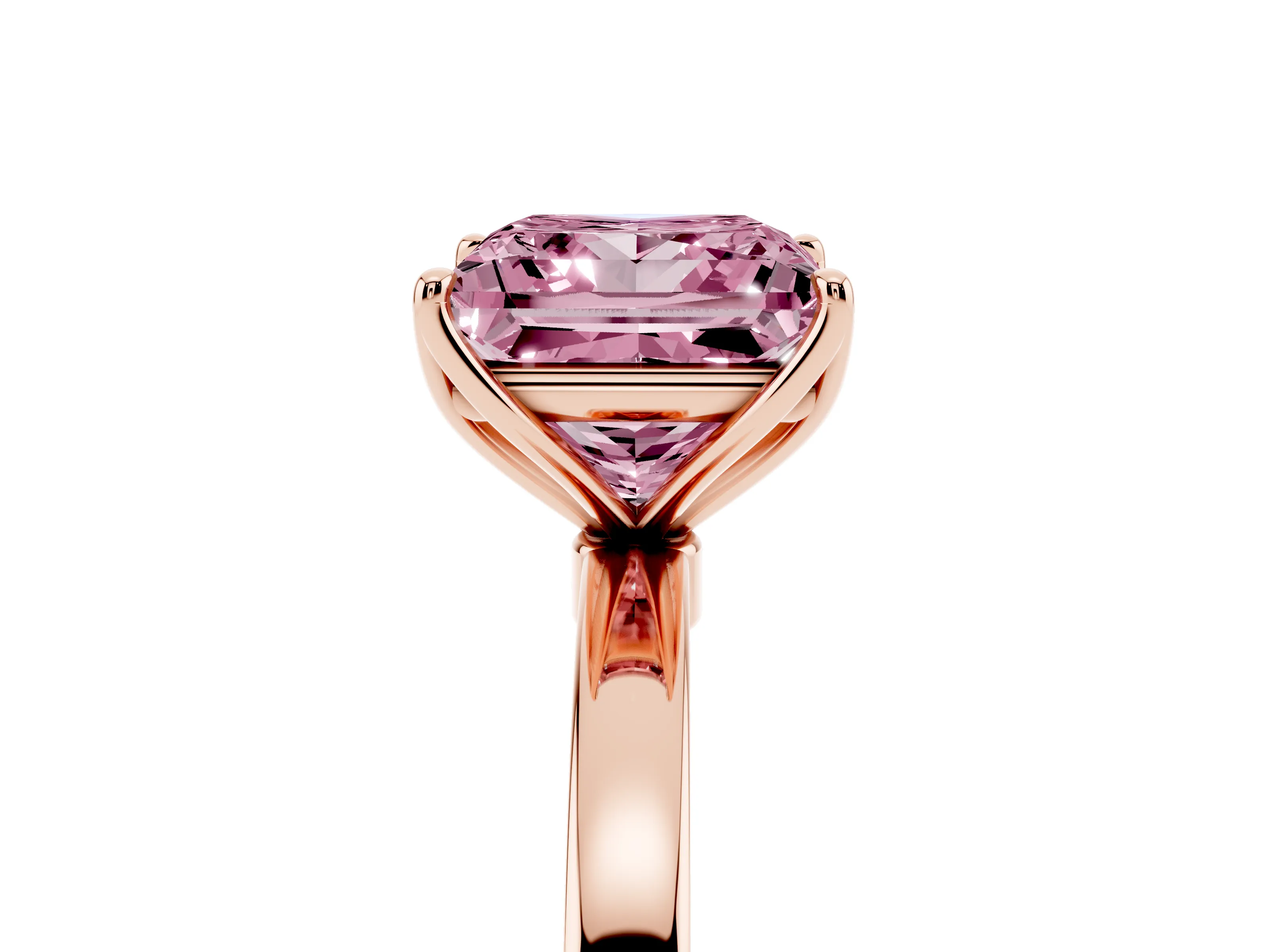 Fancy Pink Princess Cut Diamond Solitaire Ring Set in Rose gold with Prong Setting and Thin Polished Band