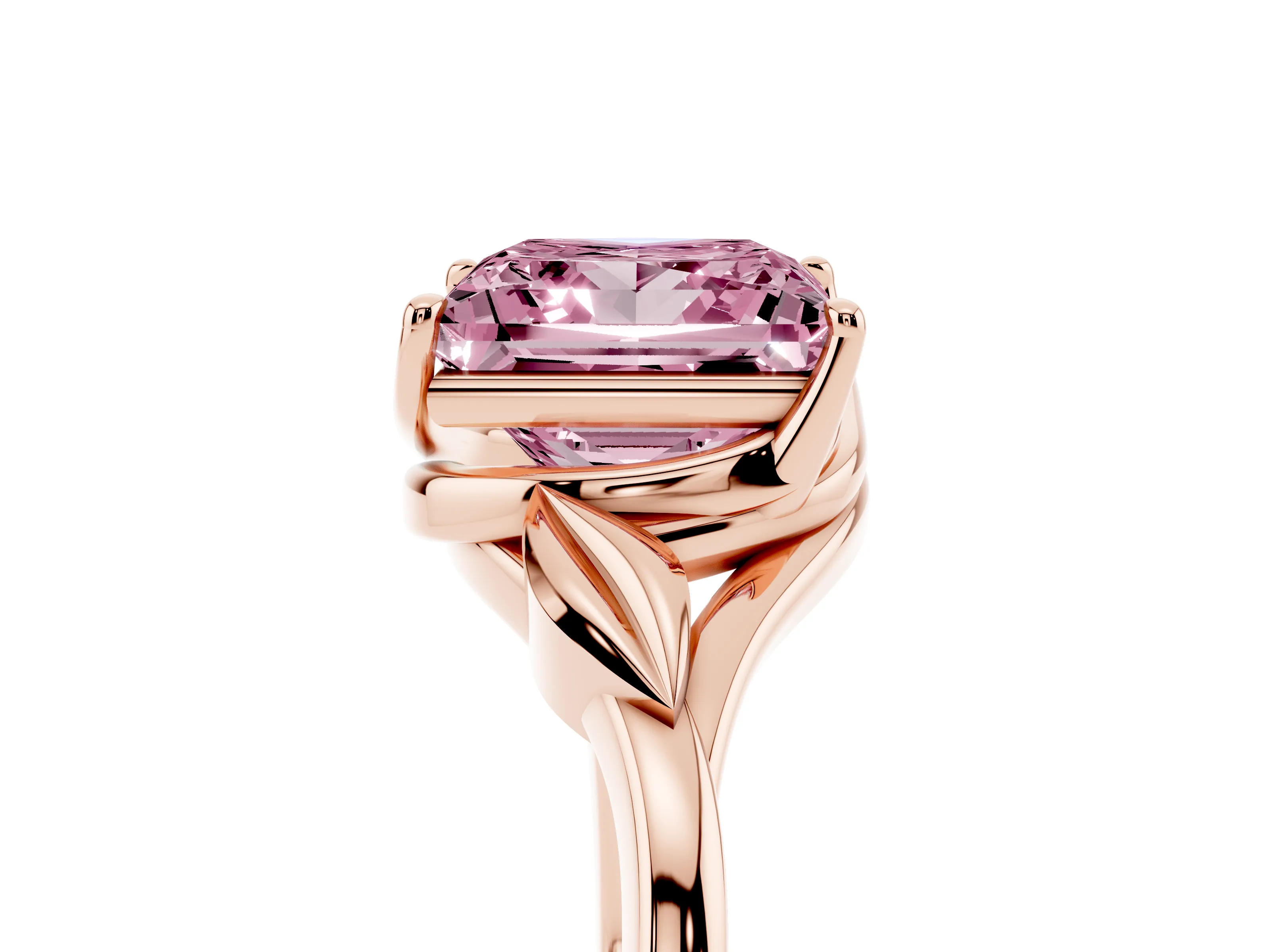Fancy Pink Princess Cut Diamond Solitaire Ring Set in Rose gold with Polished Twist Band