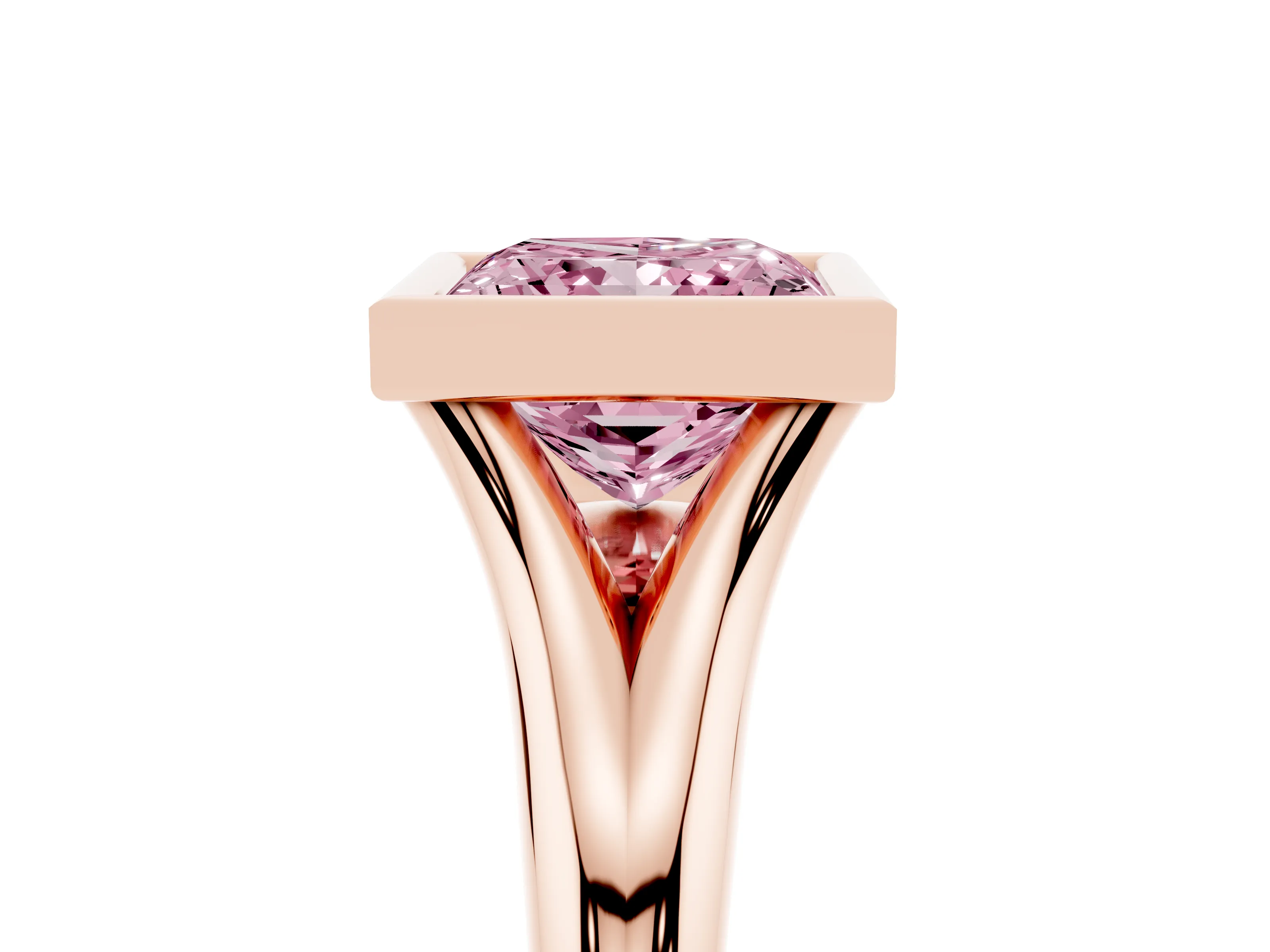 Fancy Pink Bezel Set Princess Cut Diamond Solitaire Ring Set in Rose gold with Smooth Band