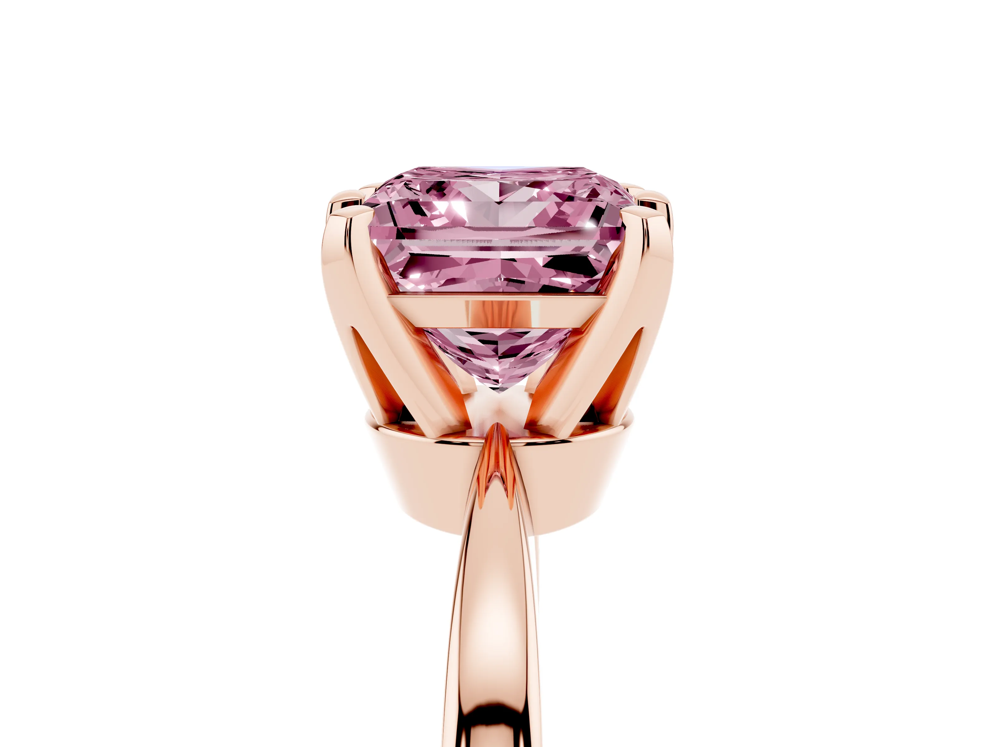 Fancy Pink Princess Cut Diamond Solitaire Engagement Ring Set in Rose gold with Slim Tapered Solitaire Band