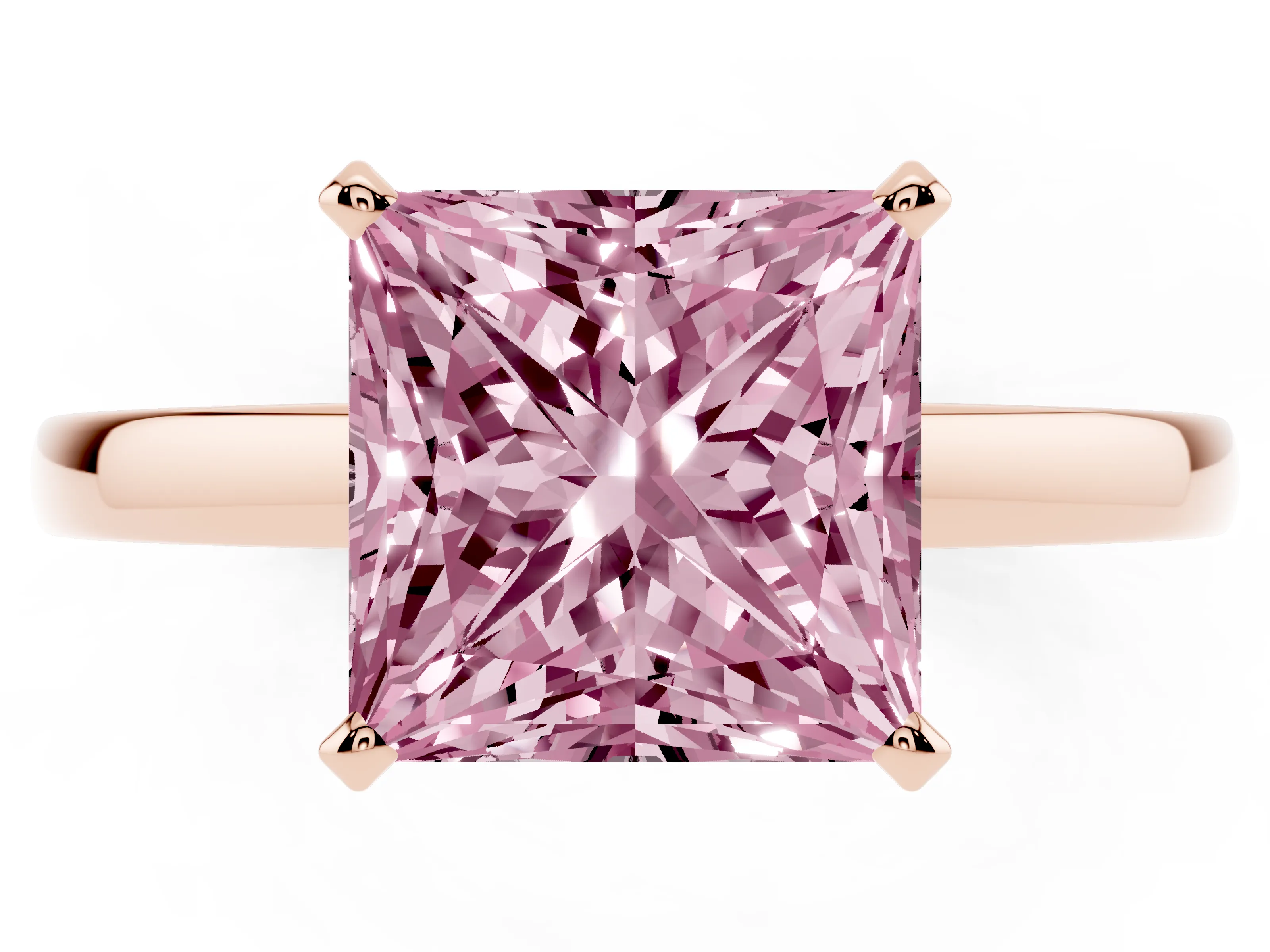 Fancy Pink Princess Cut Diamond Solitaire Engagement Ring Set in Rose gold with Prong Setting on a Classic Band