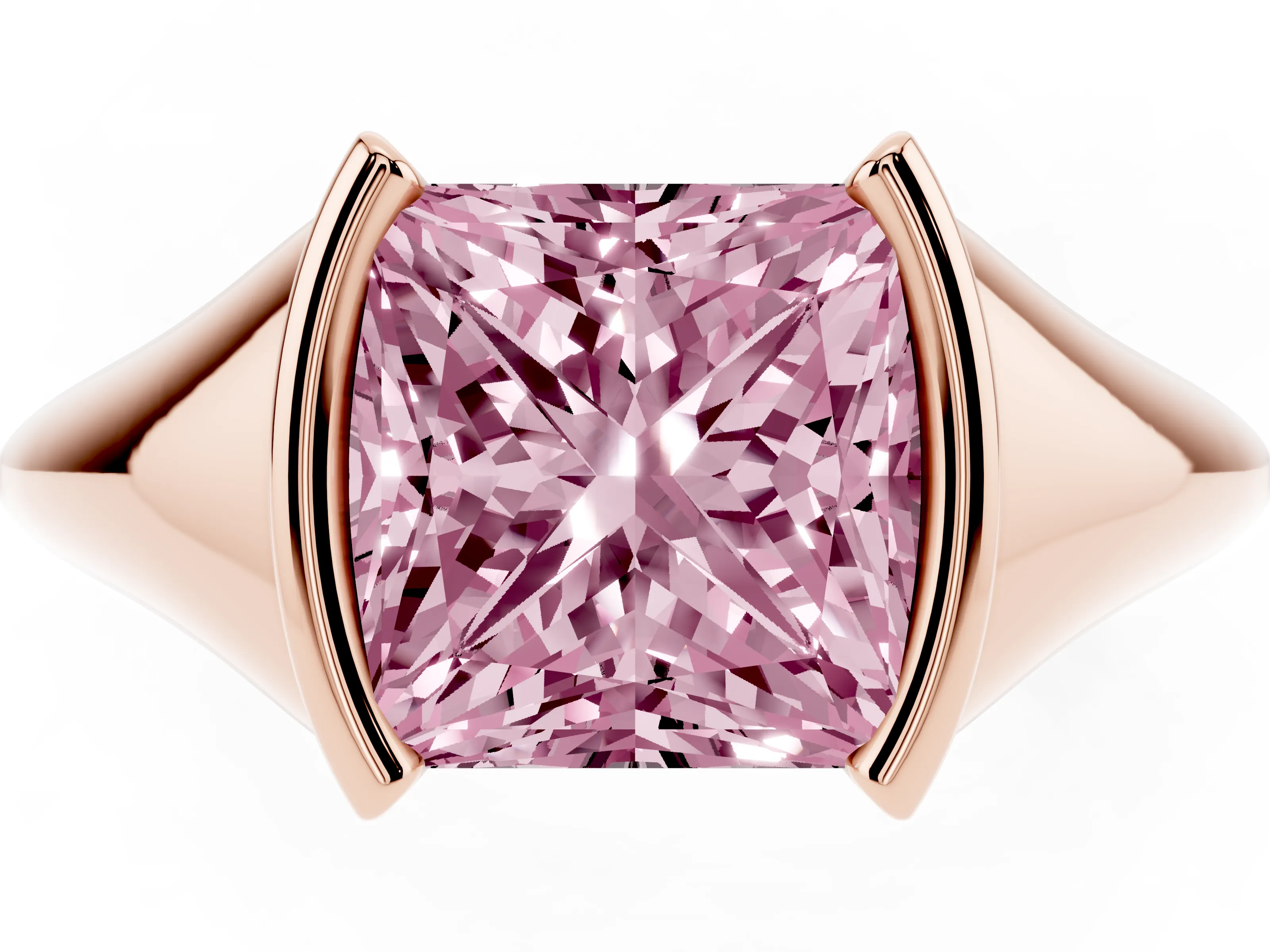 Fancy Pink Princess Cut Diamond Solitaire Tension Set Ring Set in Rose gold