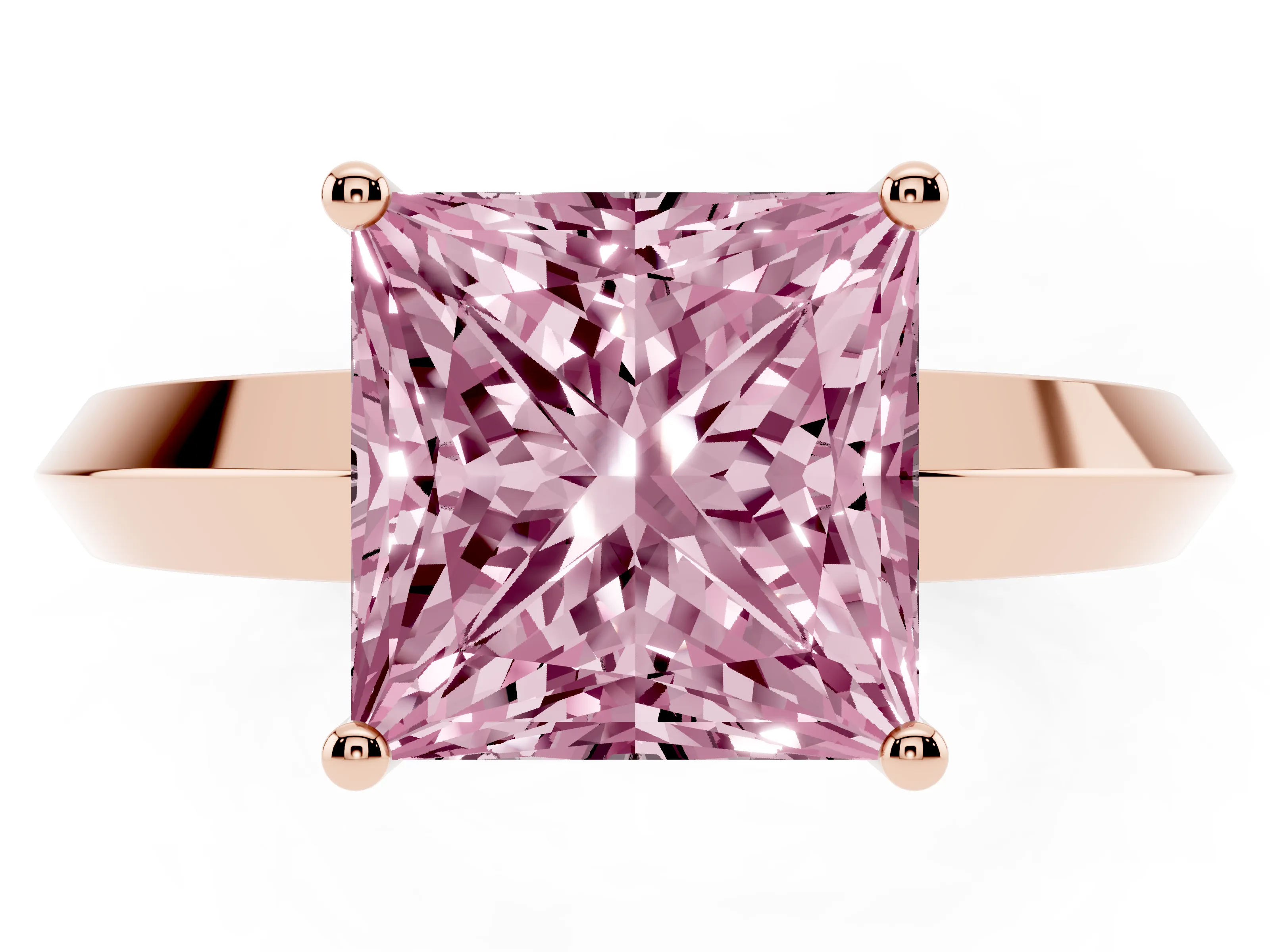 Fancy Pink Princess Cut Diamond Solitaire Engagement Ring Set in Rose gold with Flat Band and Prong Setting
