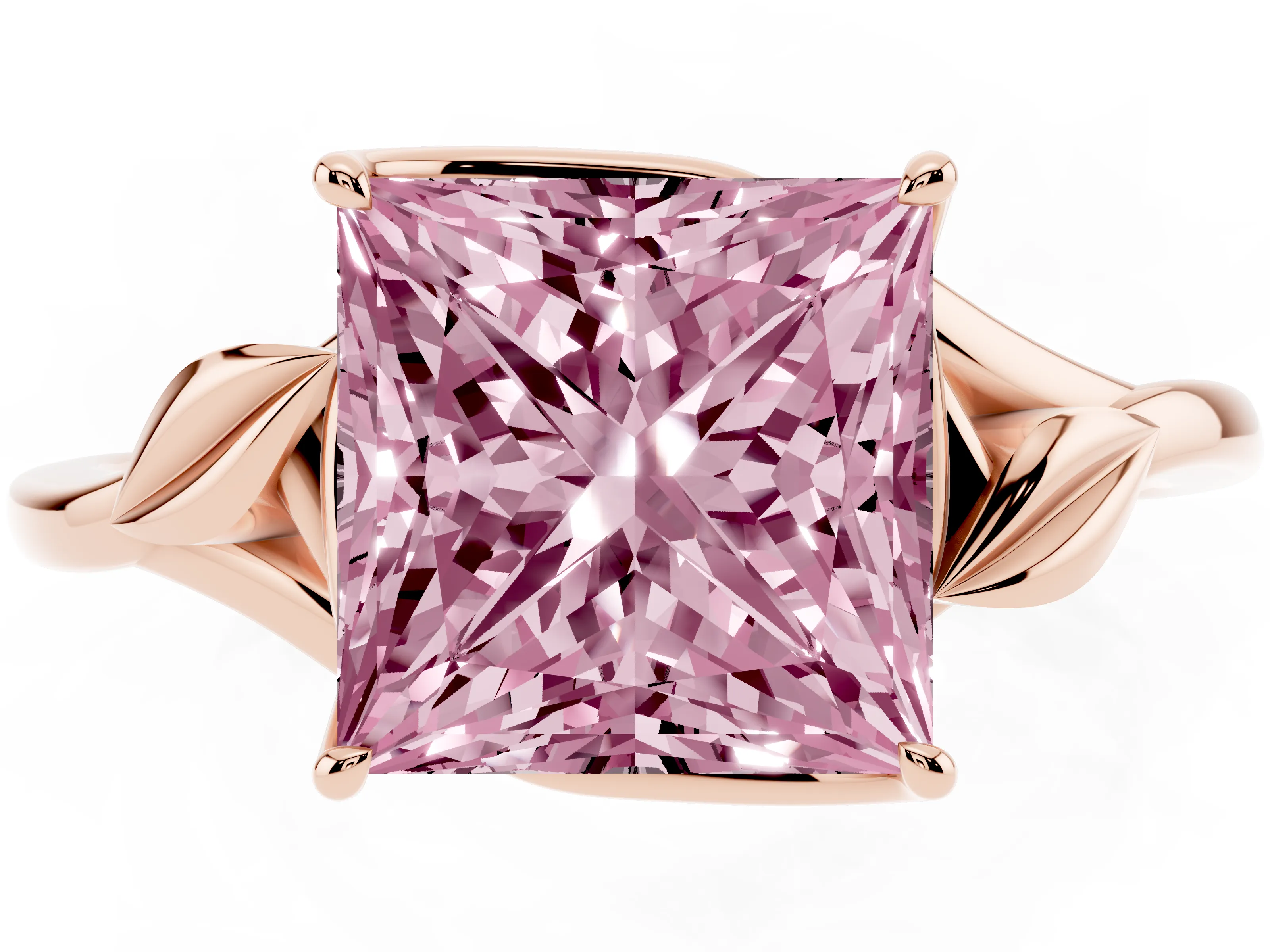 Fancy Pink Princess Cut Diamond Solitaire Ring Set in Rose gold with Polished Twist Band