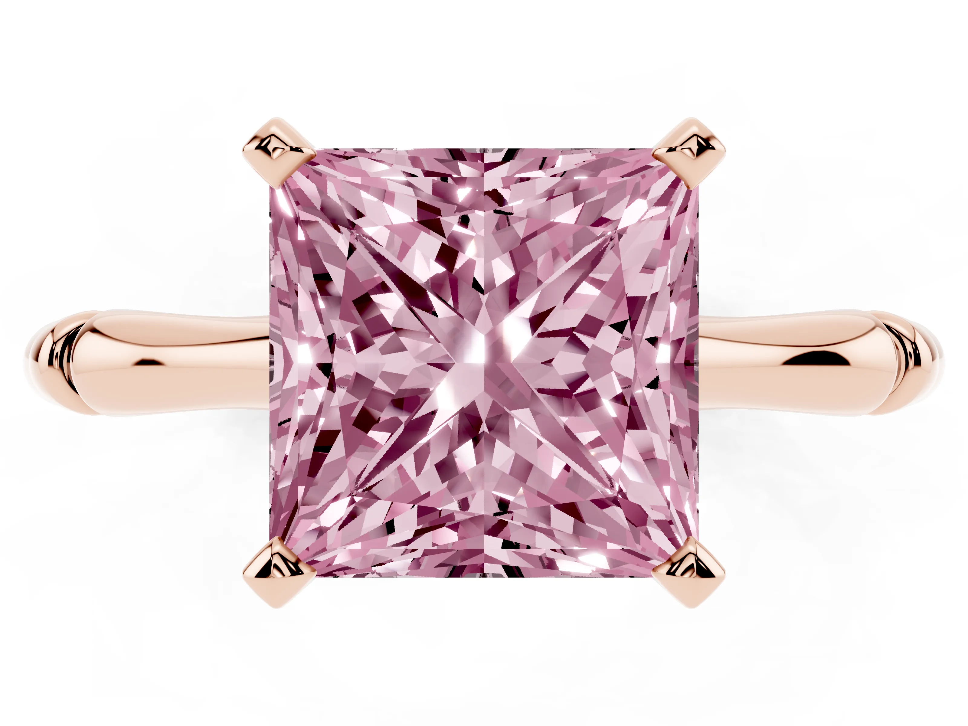 Fancy Pink Princess Cut Diamond Solitaire Ring Set in Rose gold with Bamboo Band and Prong Setting