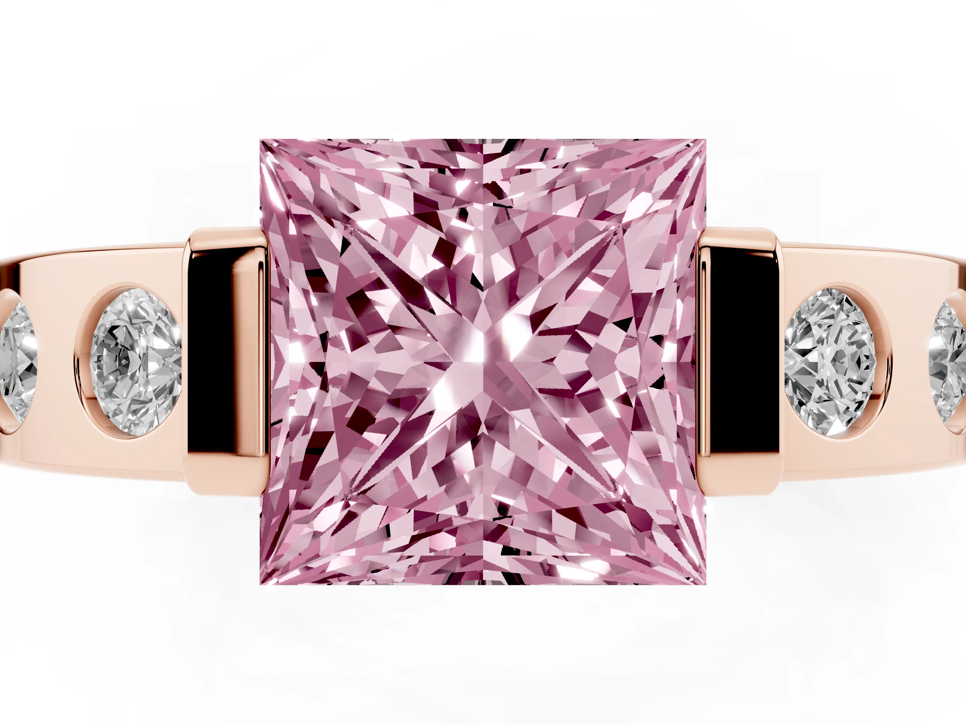Fancy Pink Princess Cut Diamond Channel-Set Band Ring Set in Rose gold with Bezel Prong Setting