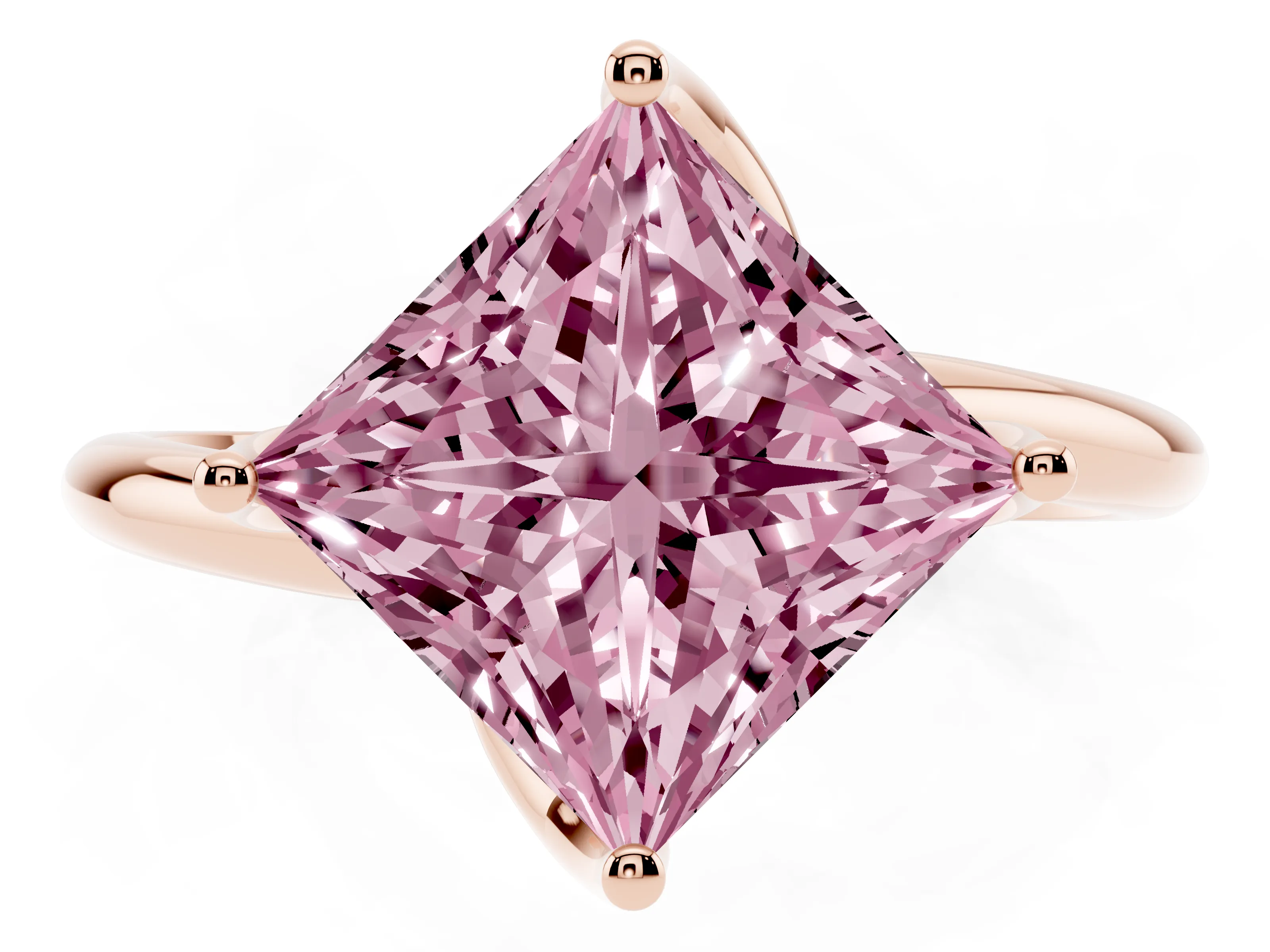 Fancy Pink Princess Cut Diamond Solitaire Engagement Ring Set in Rose gold with Classic Plain Band