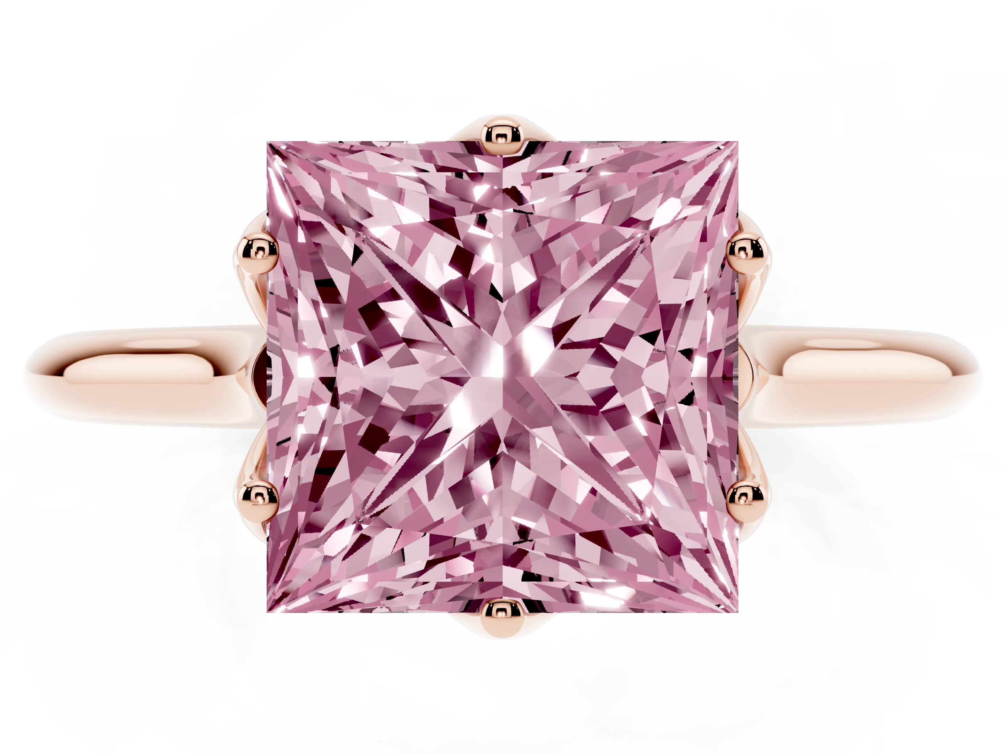 Fancy Pink Princess Cut Diamond Solitaire Cathedral Ring Set in Rose gold with Prong Setting