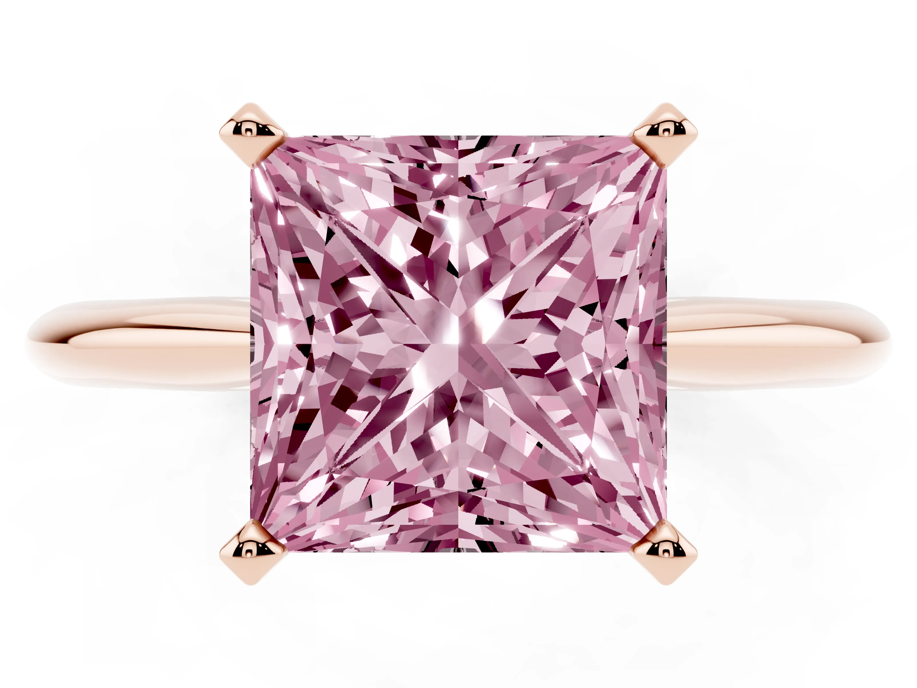 Princess Cut Engagement Ring Setting for a Fancy Pink Lab-Grown Diamond | Rose Gold