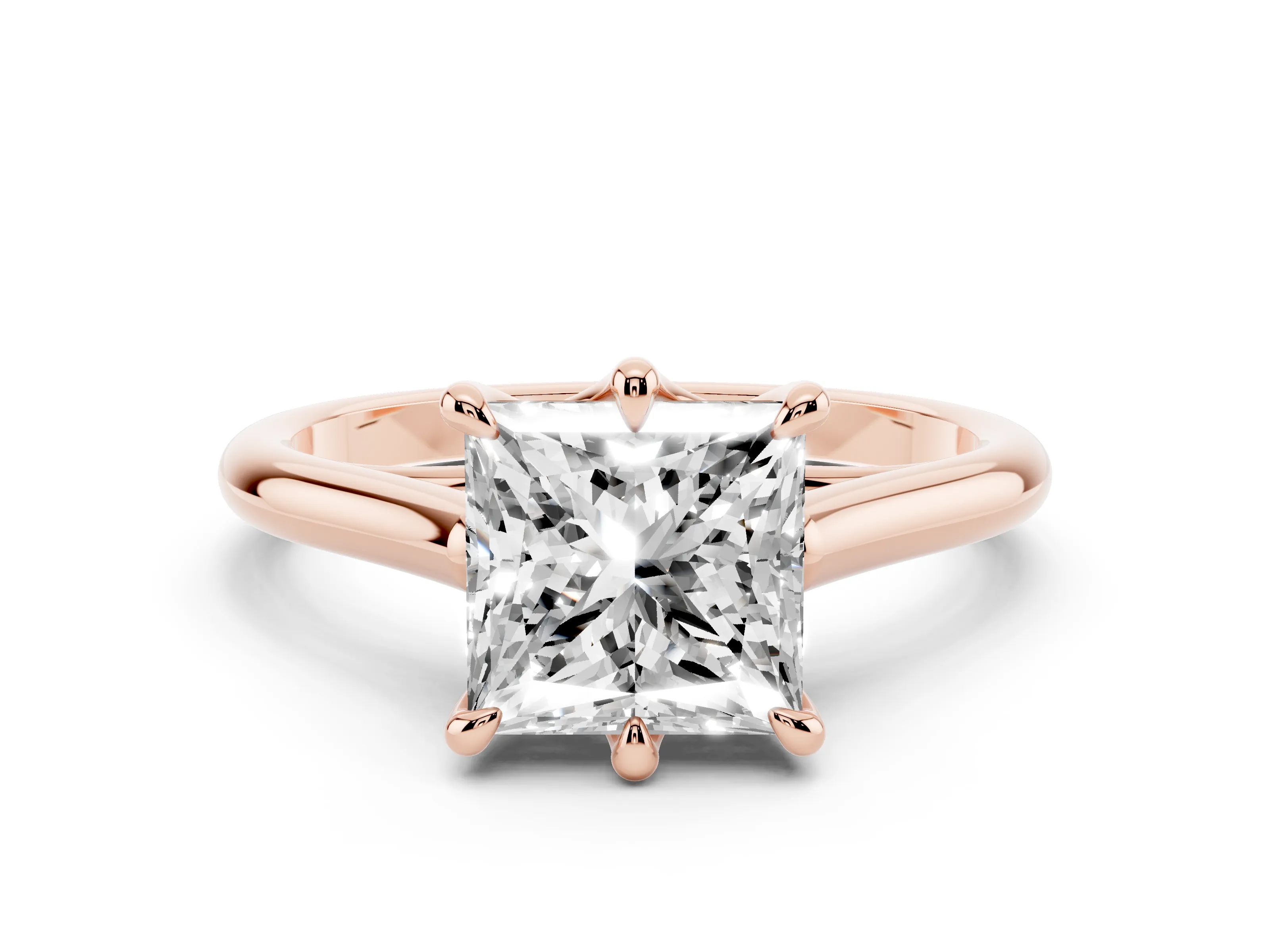 Princess Cut Diamond Solitaire Engagement Ring Set in Rose gold with Prong Setting and Plain Classic Band