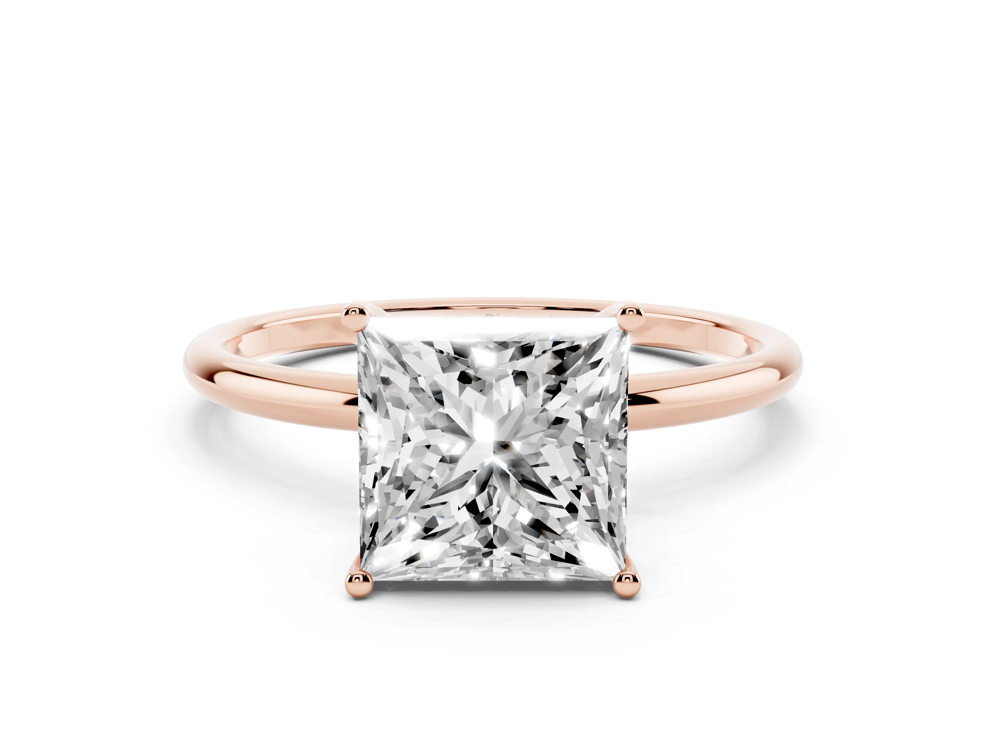 Princess Cut Diamond Solitaire Engagement Ring Set in Rose gold with Thin Band and Prong Setting