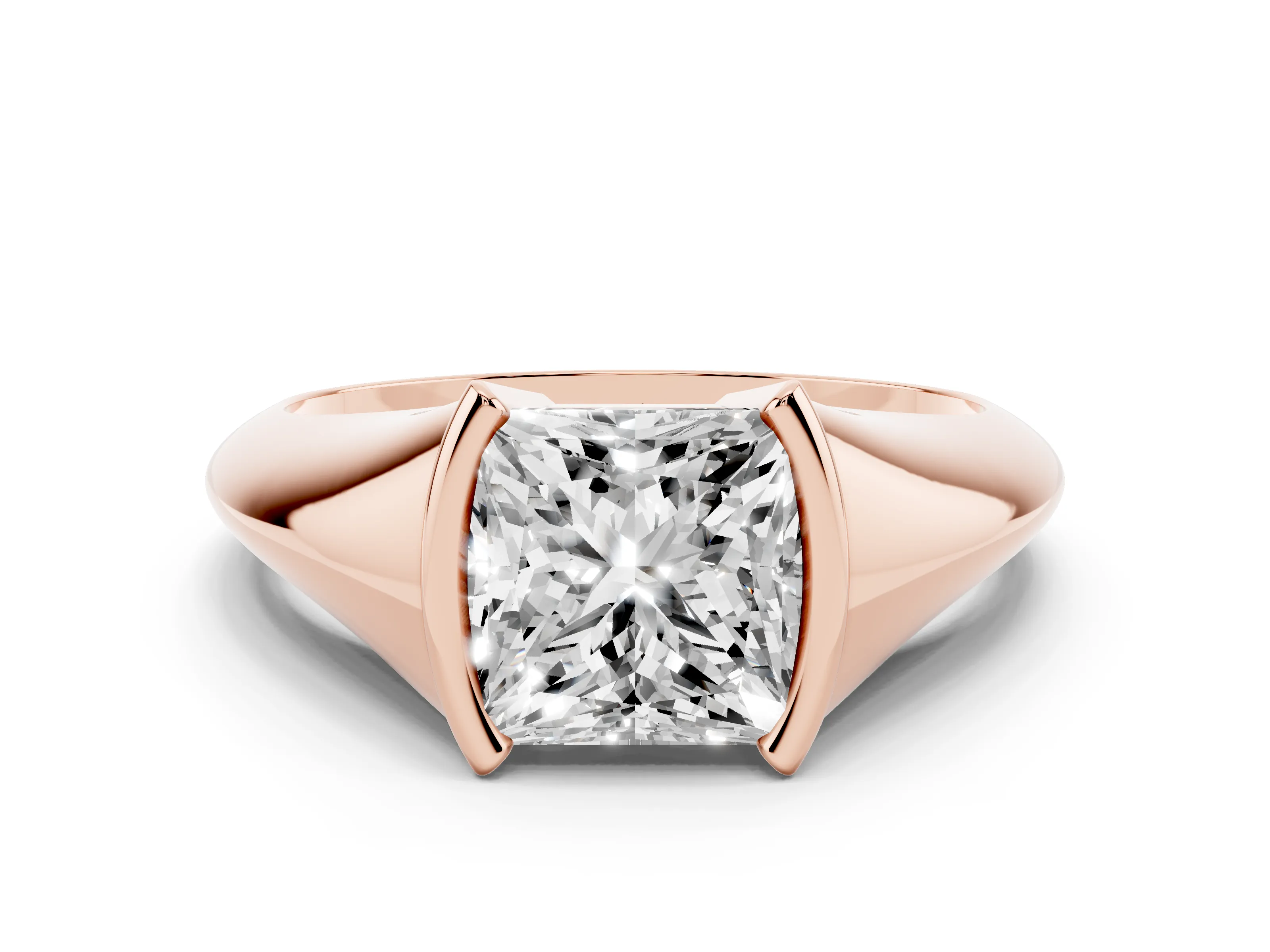 Princess Cut Diamond Solitaire Tension Set Ring Set in Rose gold