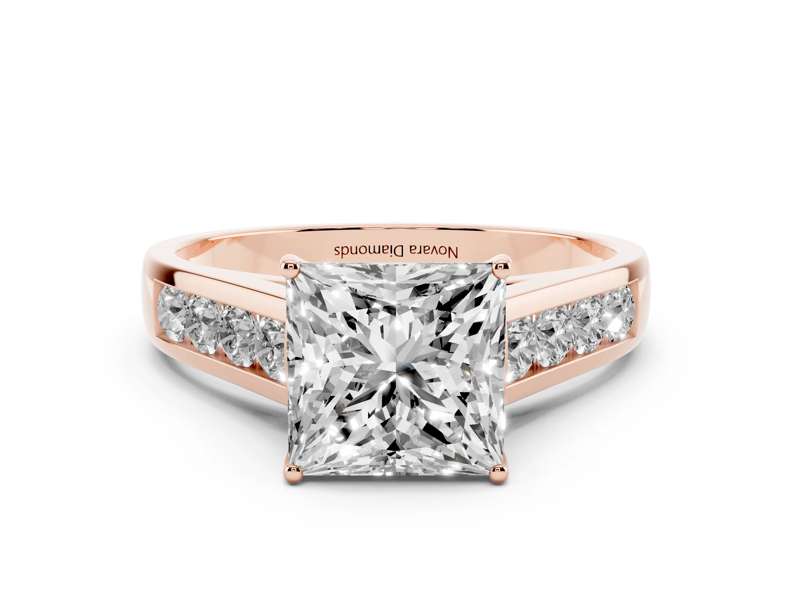 Princess Cut Diamond Solitaire Channel-Set Engagement Ring Set in Rose gold with Prong Setting