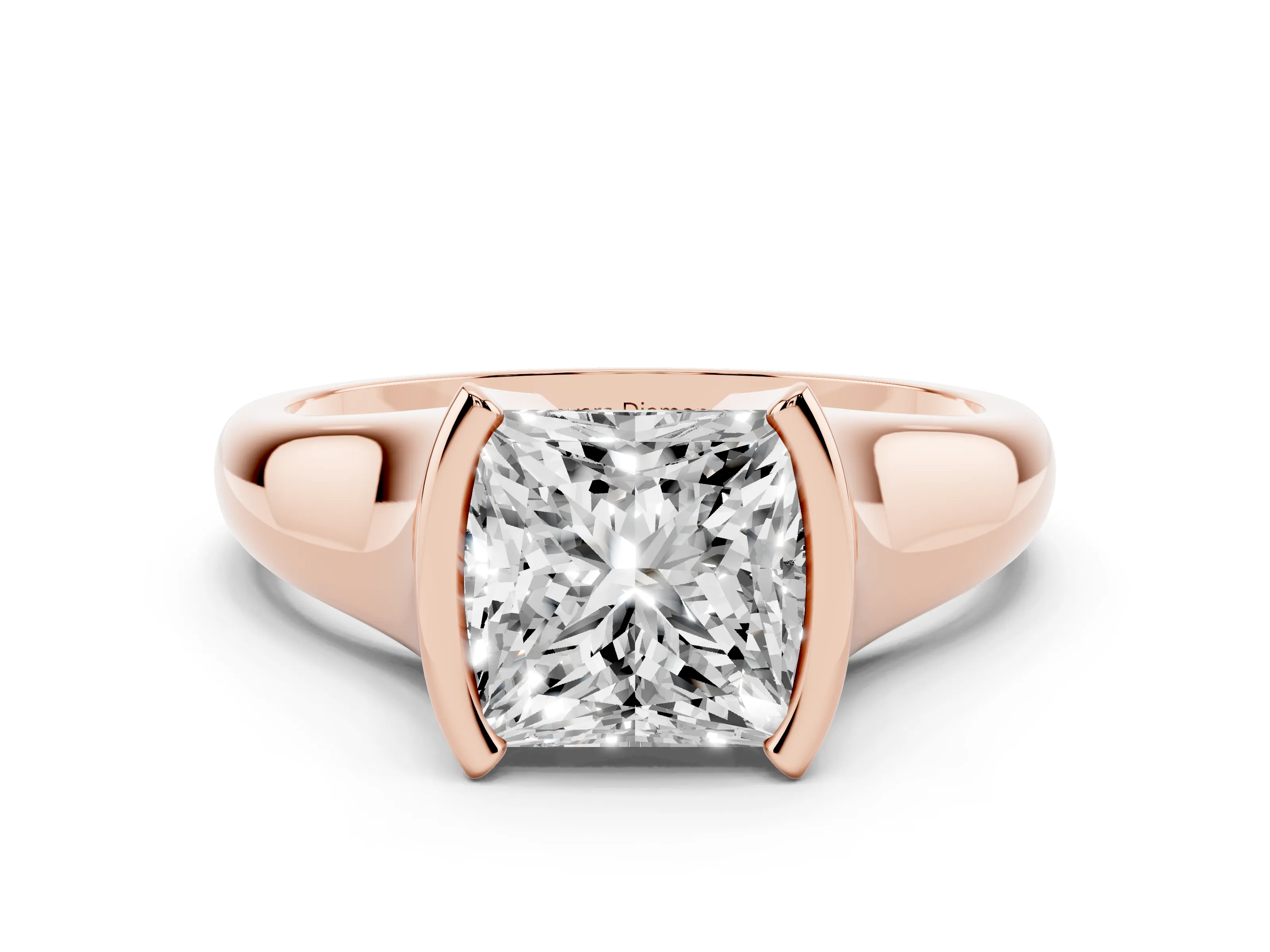 Princess Cut Diamond Solitaire Tension Set Ring Set in Rose gold with Split Shank Band